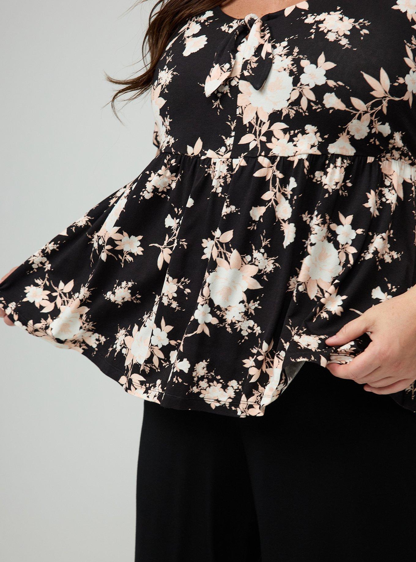 Super Soft Knot Front Babydoll Top, ILLUMINATED FLORAL BLACK, alternate