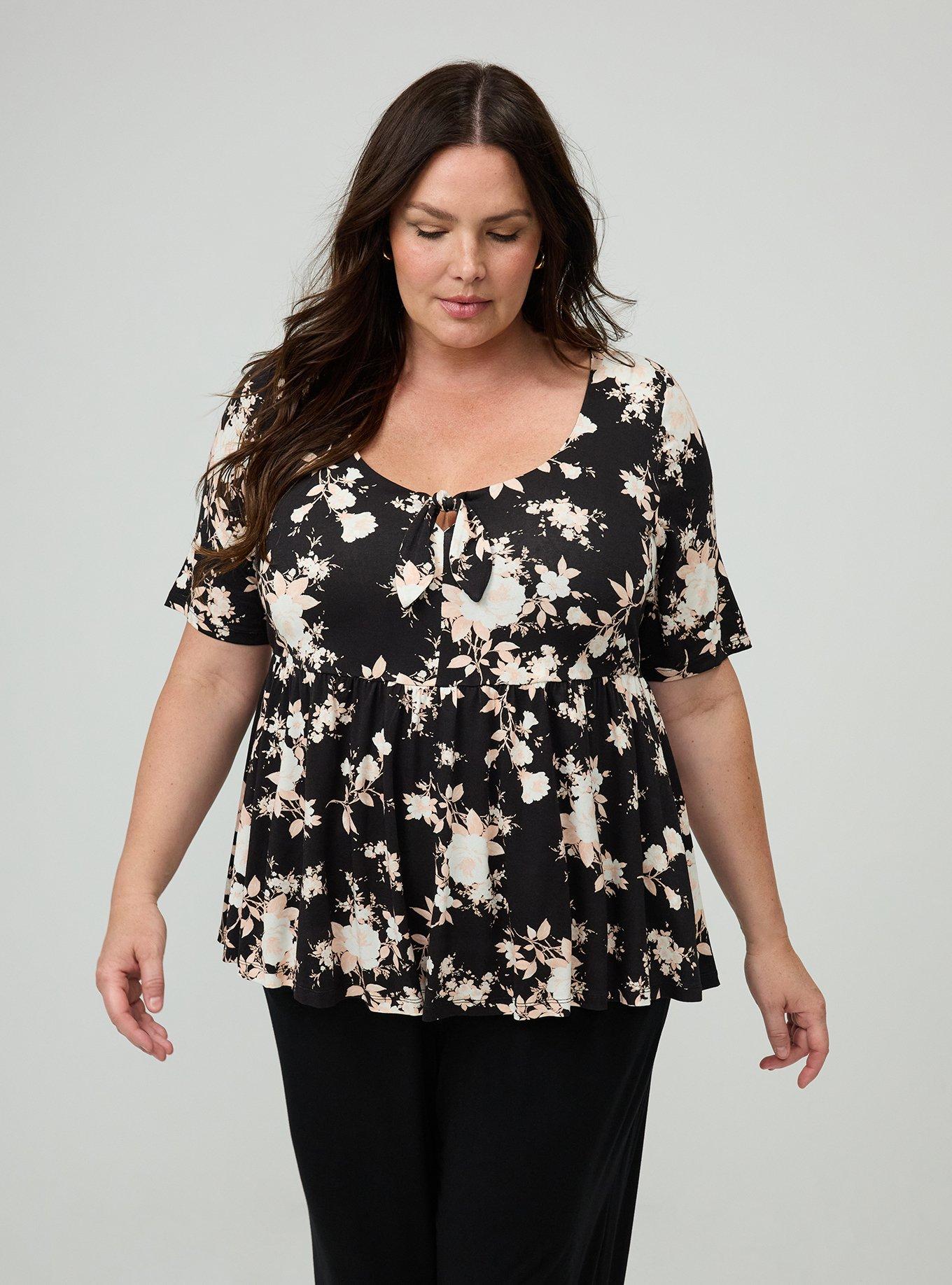 Super Soft Knot Front Babydoll Top, ILLUMINATED FLORAL BLACK, alternate