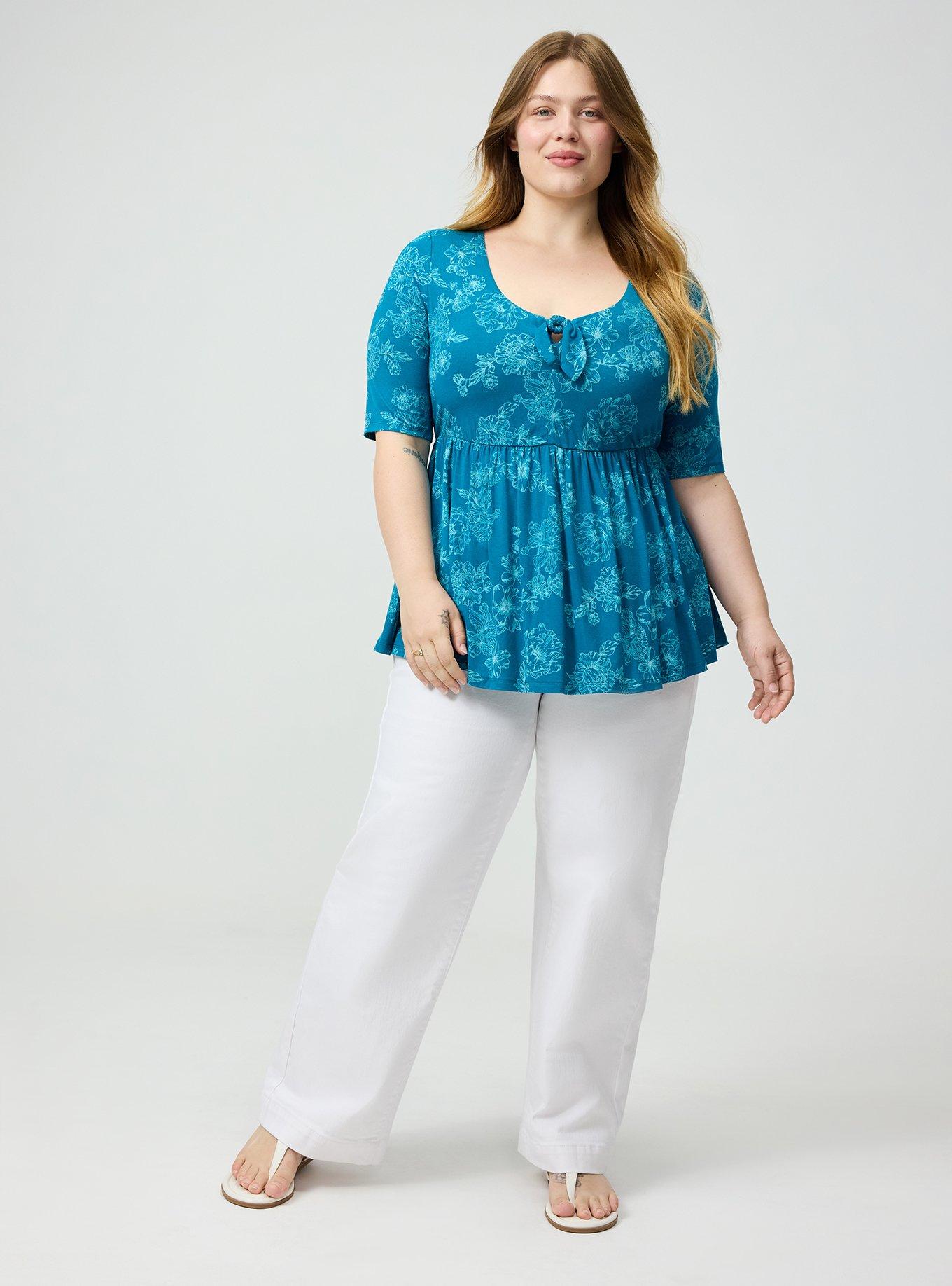 Super Soft V-Neck Babydoll Top, GLITTERING FLORAL TEAL, alternate