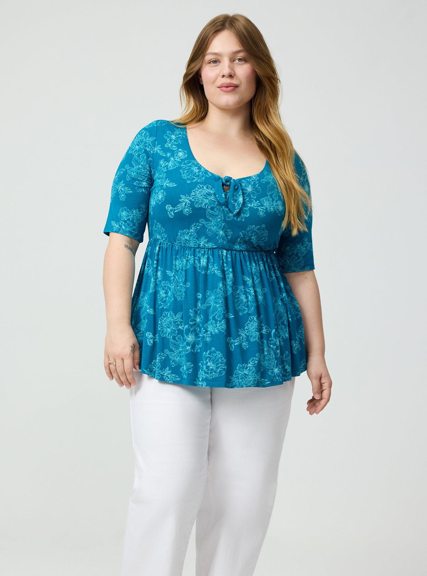 Super Soft V-Neck Babydoll Top, GLITTERING FLORAL TEAL, alternate