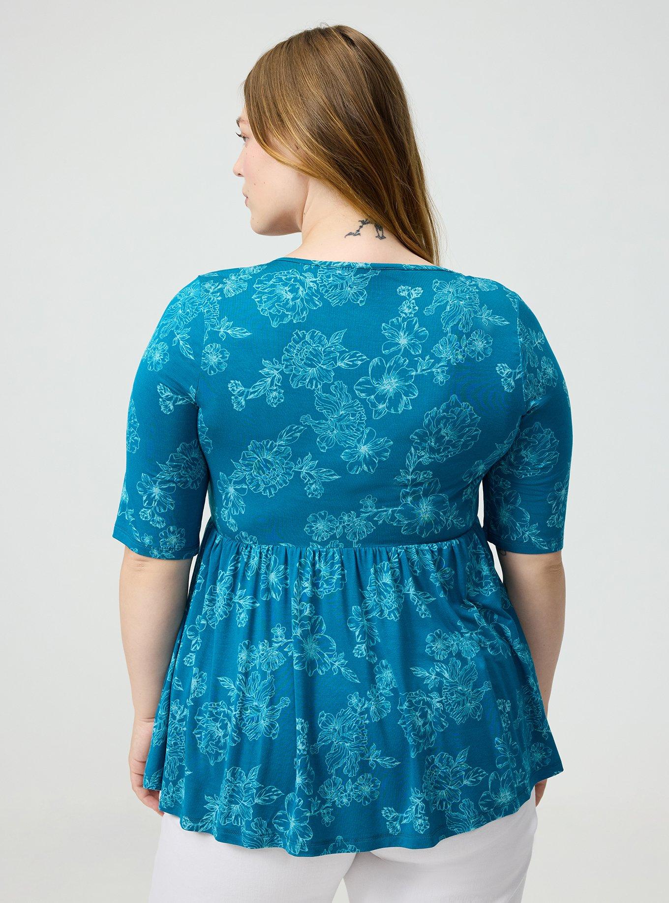 Super Soft V-Neck Babydoll Top, GLITTERING FLORAL TEAL, alternate