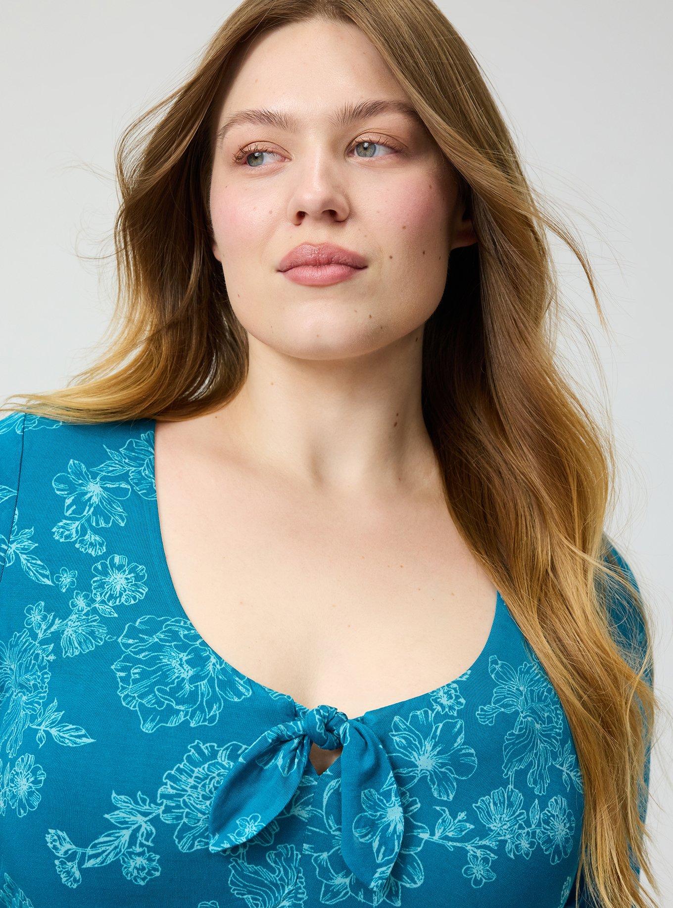 Super Soft V-Neck Babydoll Top, GLITTERING FLORAL TEAL, alternate