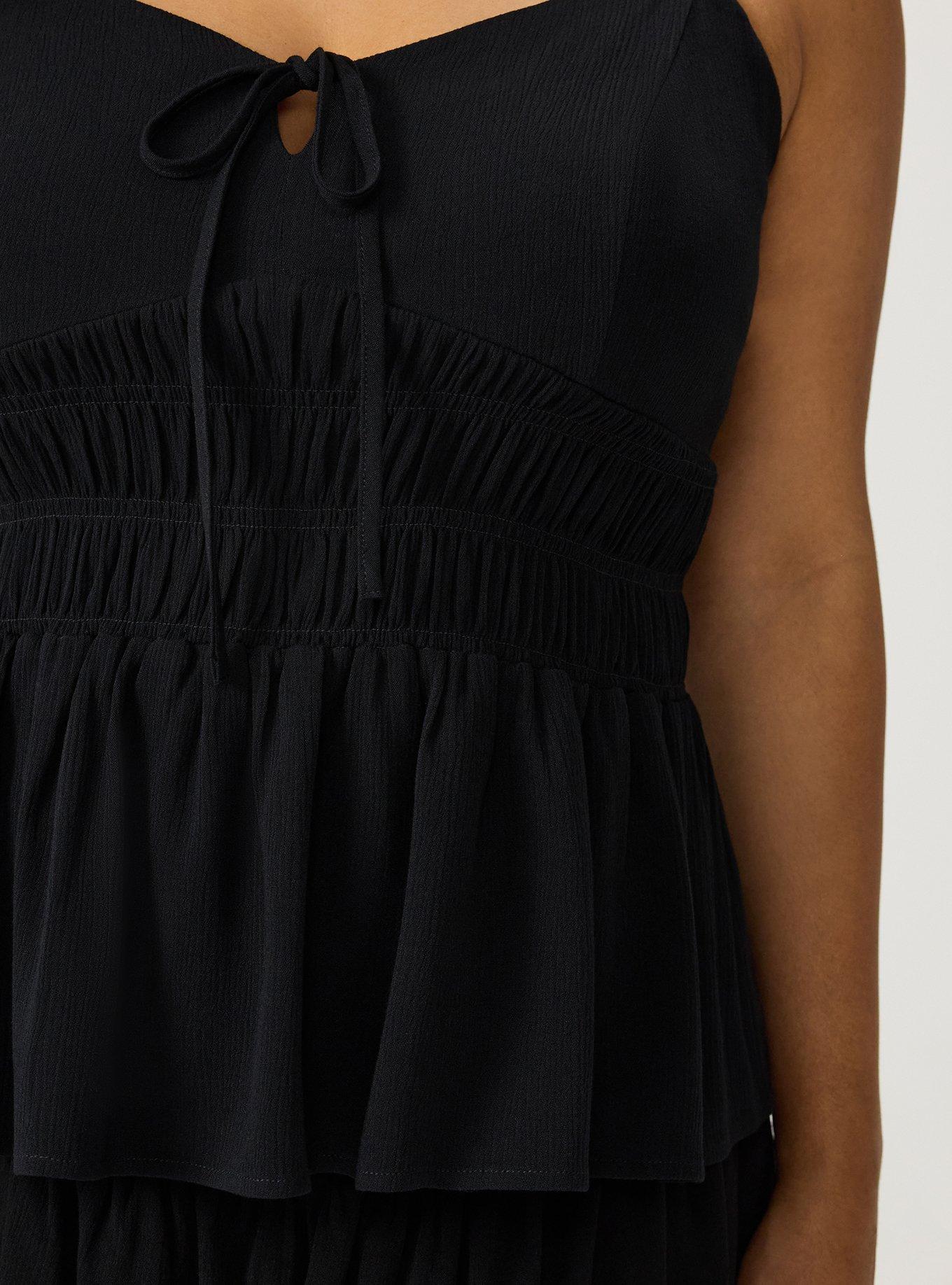 Smocked Crinkle Gauze Cami, DEEP BLACK, alternate