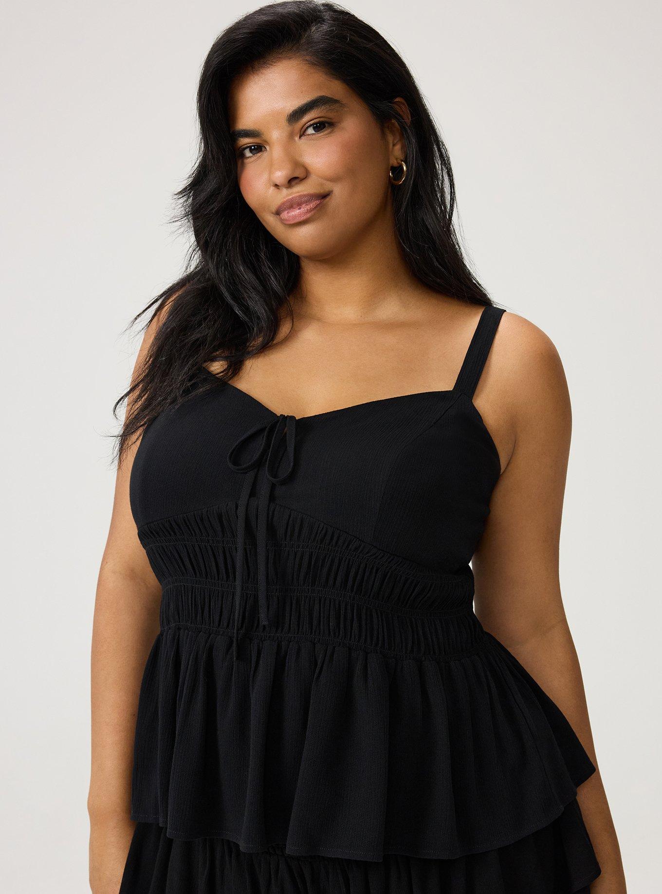 Smocked Crinkle Gauze Cami, DEEP BLACK, hi-res