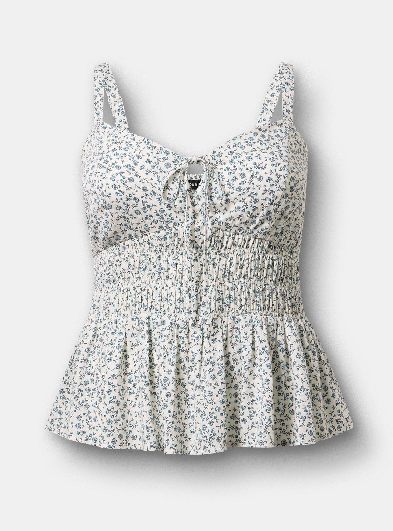 Smocked Crinkle Gauze Cami, ROWEN JACO DITSY BLUE, flat