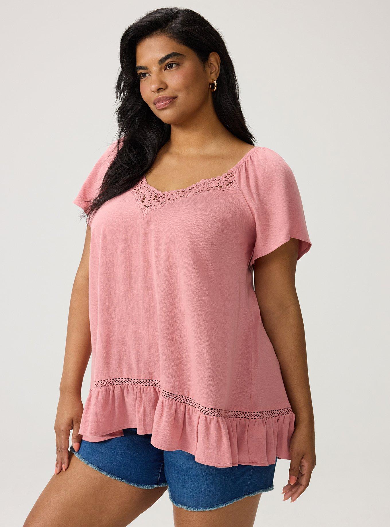 Crinkle Gauze Flutter Sleeve Tunic, DUSTY ROSE, alternate