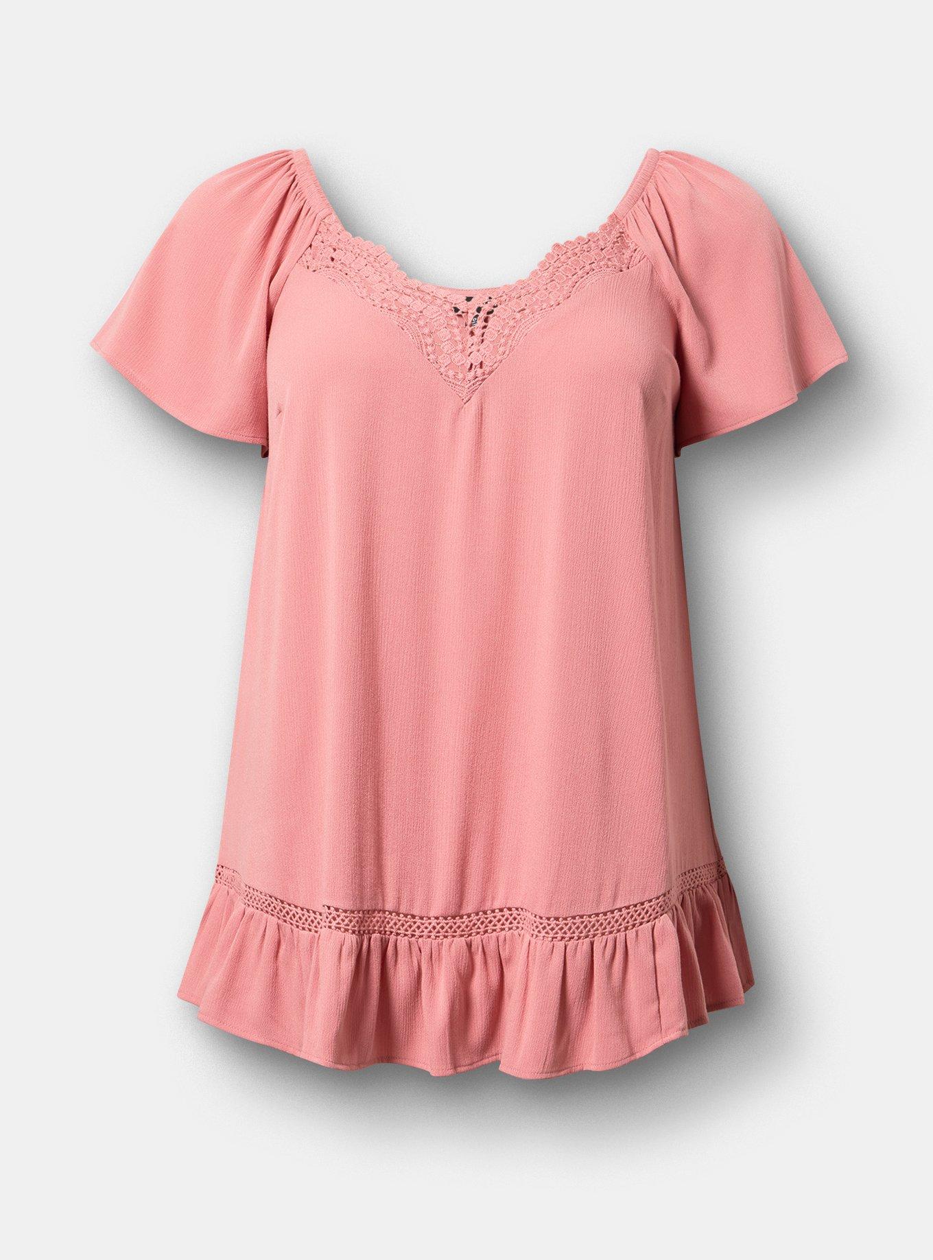 Crinkle Gauze Flutter Sleeve Tunic, DUSTY ROSE, flat