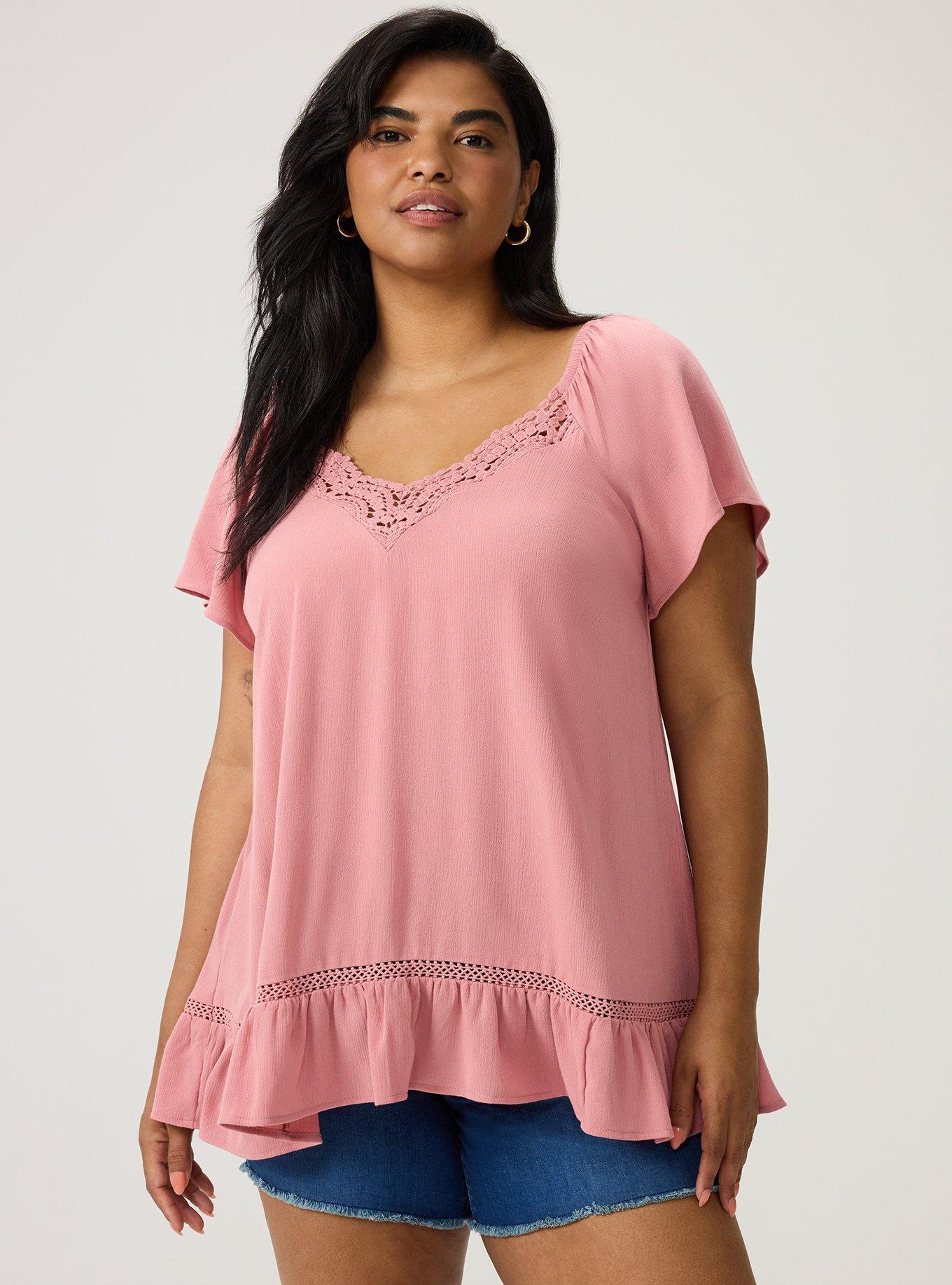 Crinkle Gauze Flutter Sleeve Tunic, DUSTY ROSE, hi-res