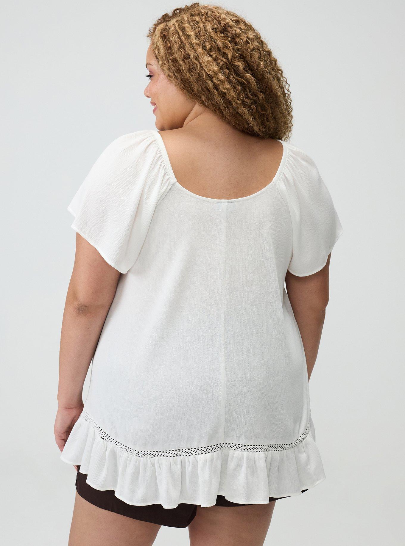 Crinkle Gauze Flutter Sleeve Tunic, BLANC DE BLANC, alternate