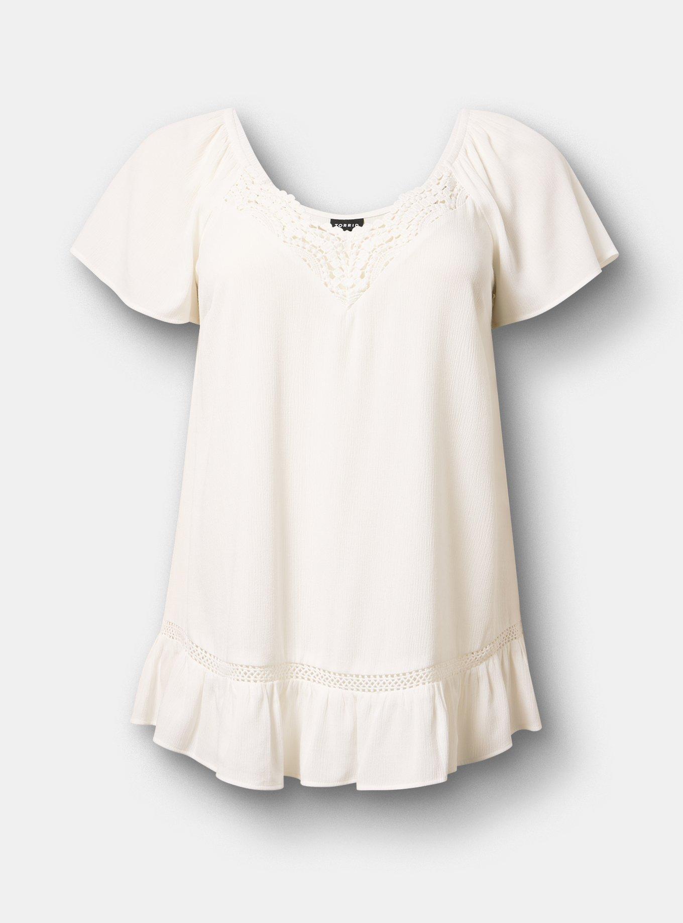 Crinkle Gauze Flutter Sleeve Tunic, BLANC DE BLANC, flat