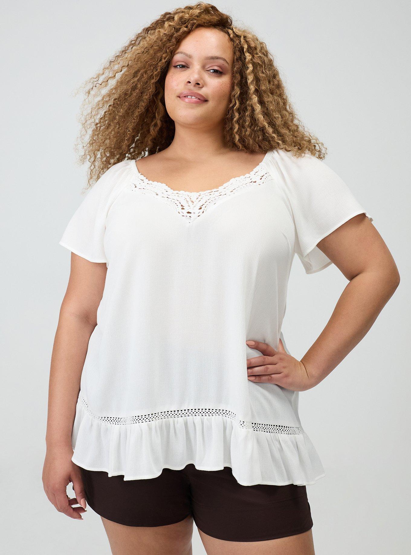 Crinkle Gauze Flutter Sleeve Tunic, BLANC DE BLANC, hi-res