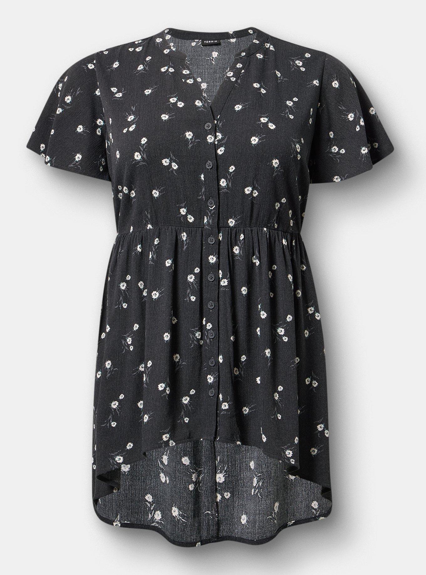 Lexie Babydoll Tunic, WHEAT GRASS FLORAL BLACK, flat