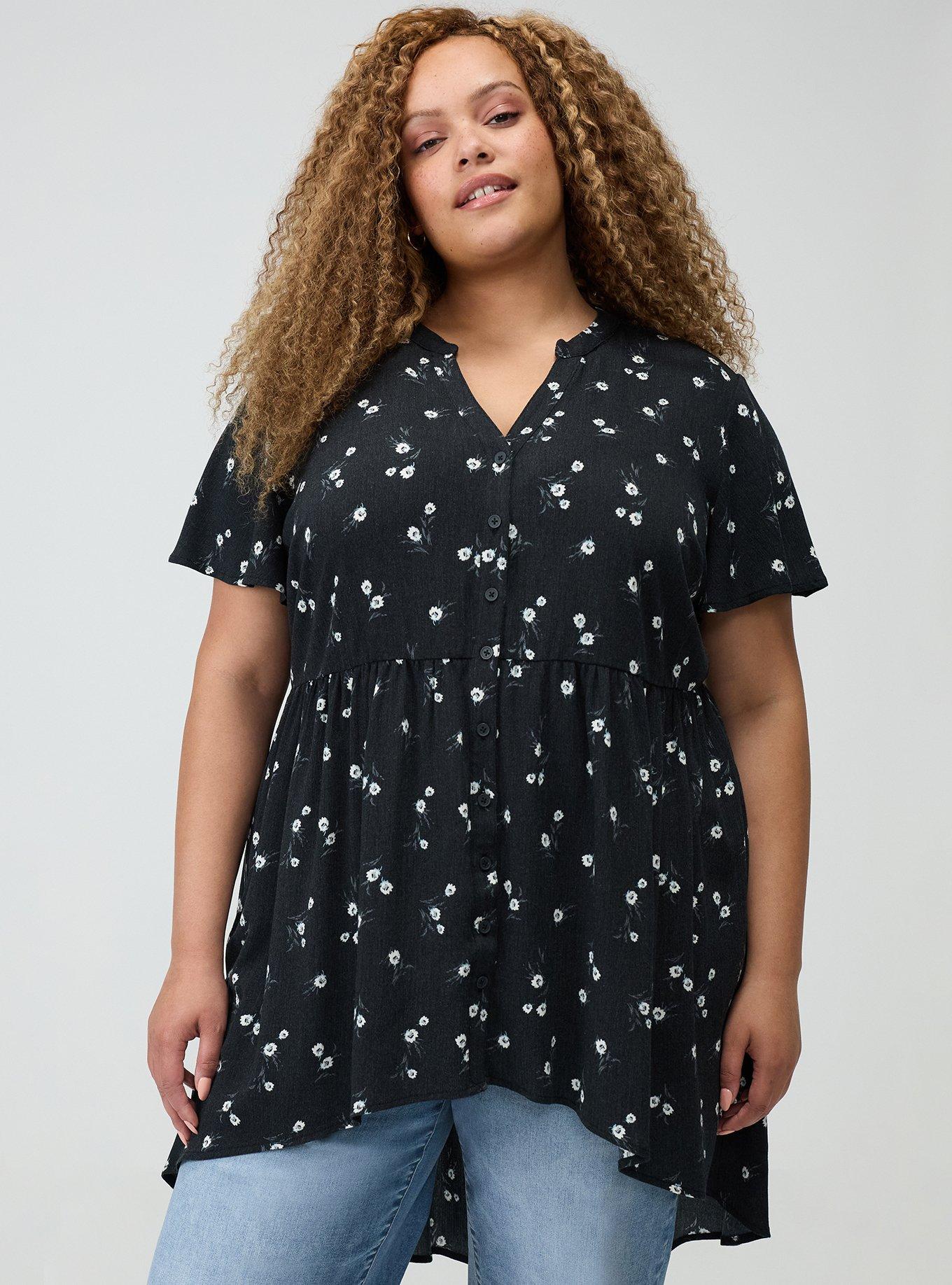 Lexie Babydoll Tunic, WHEAT GRASS FLORAL BLACK, hi-res