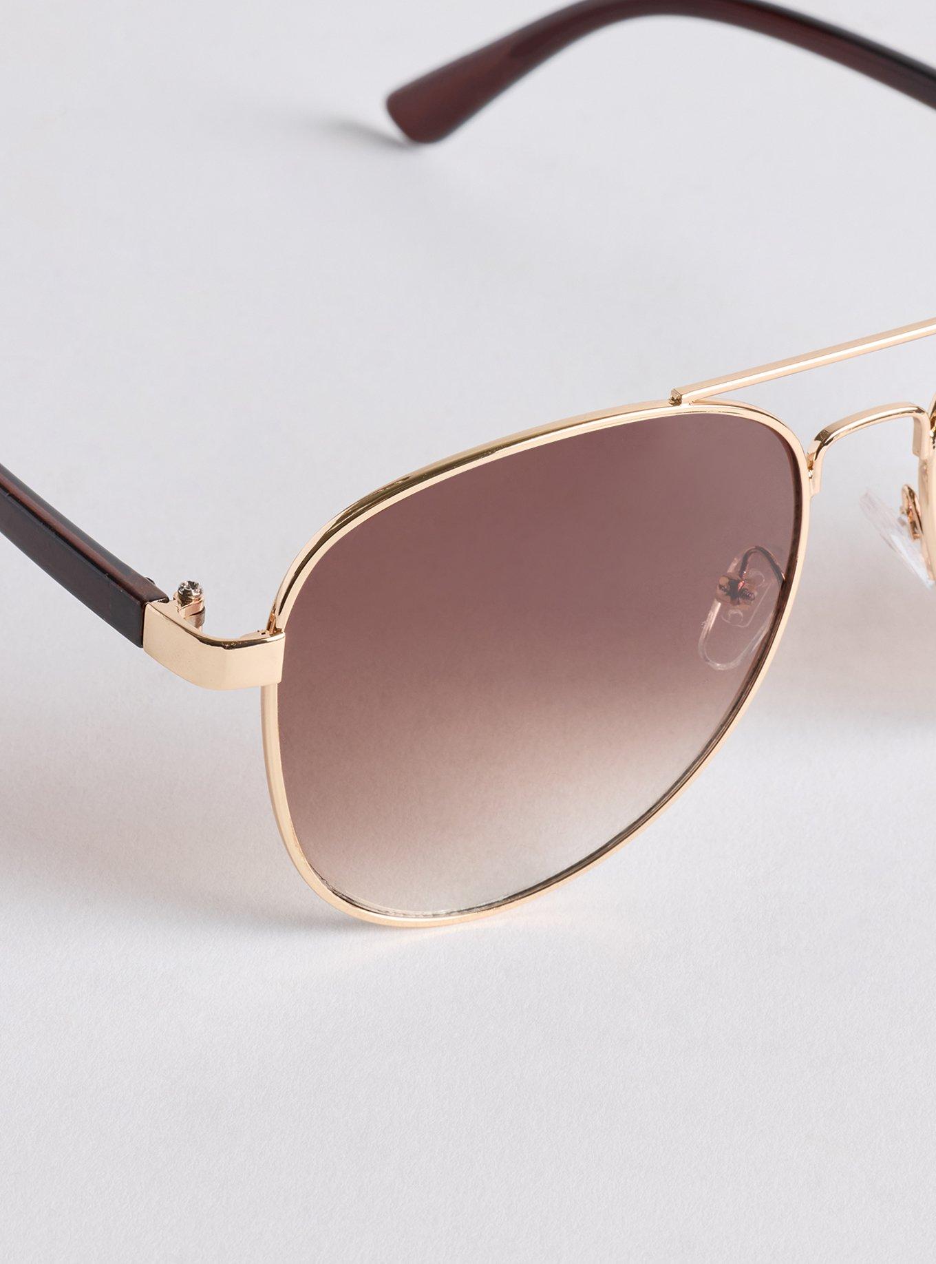 Rounded Aviator Ombre Lens Sunglasses, , alternate