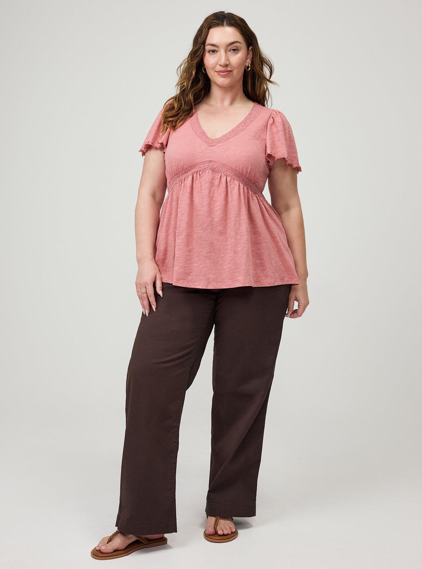 Heritage Slub Crochet Trim Babydoll Top, DUSTY ROSE, alternate