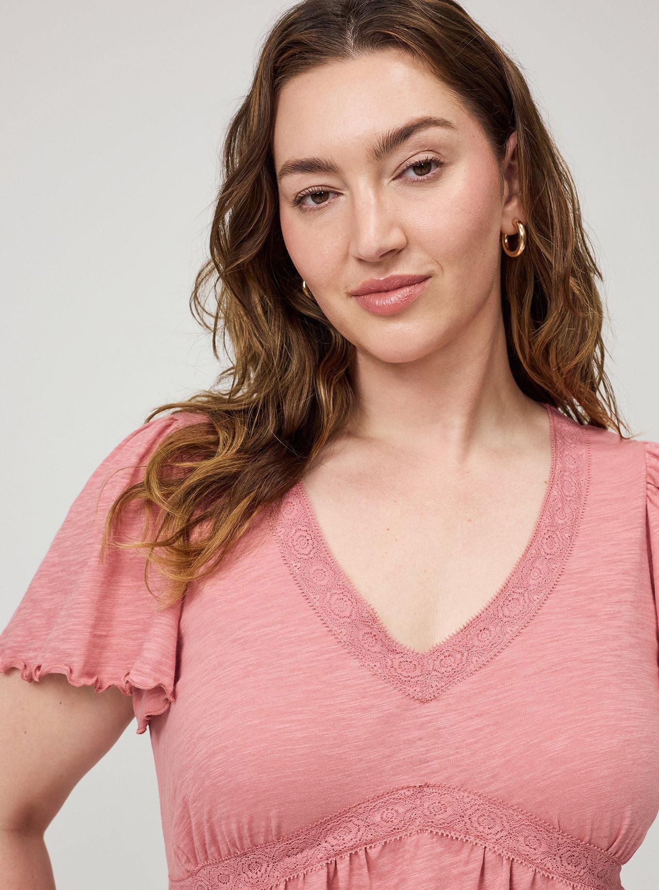 Heritage Slub Crochet Trim Babydoll Top, DUSTY ROSE, alternate
