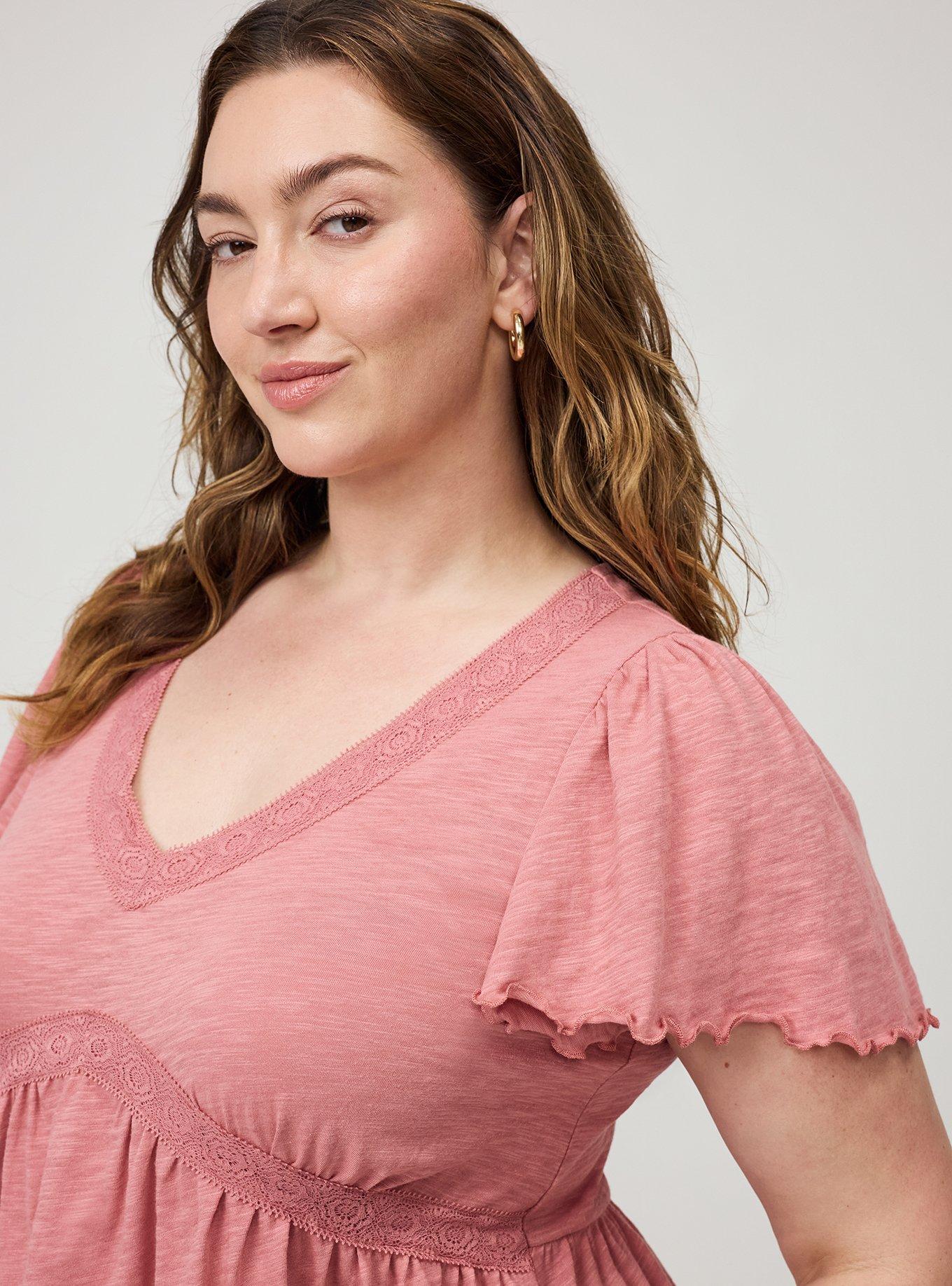 Heritage Slub Crochet Trim Babydoll Top, DUSTY ROSE, alternate