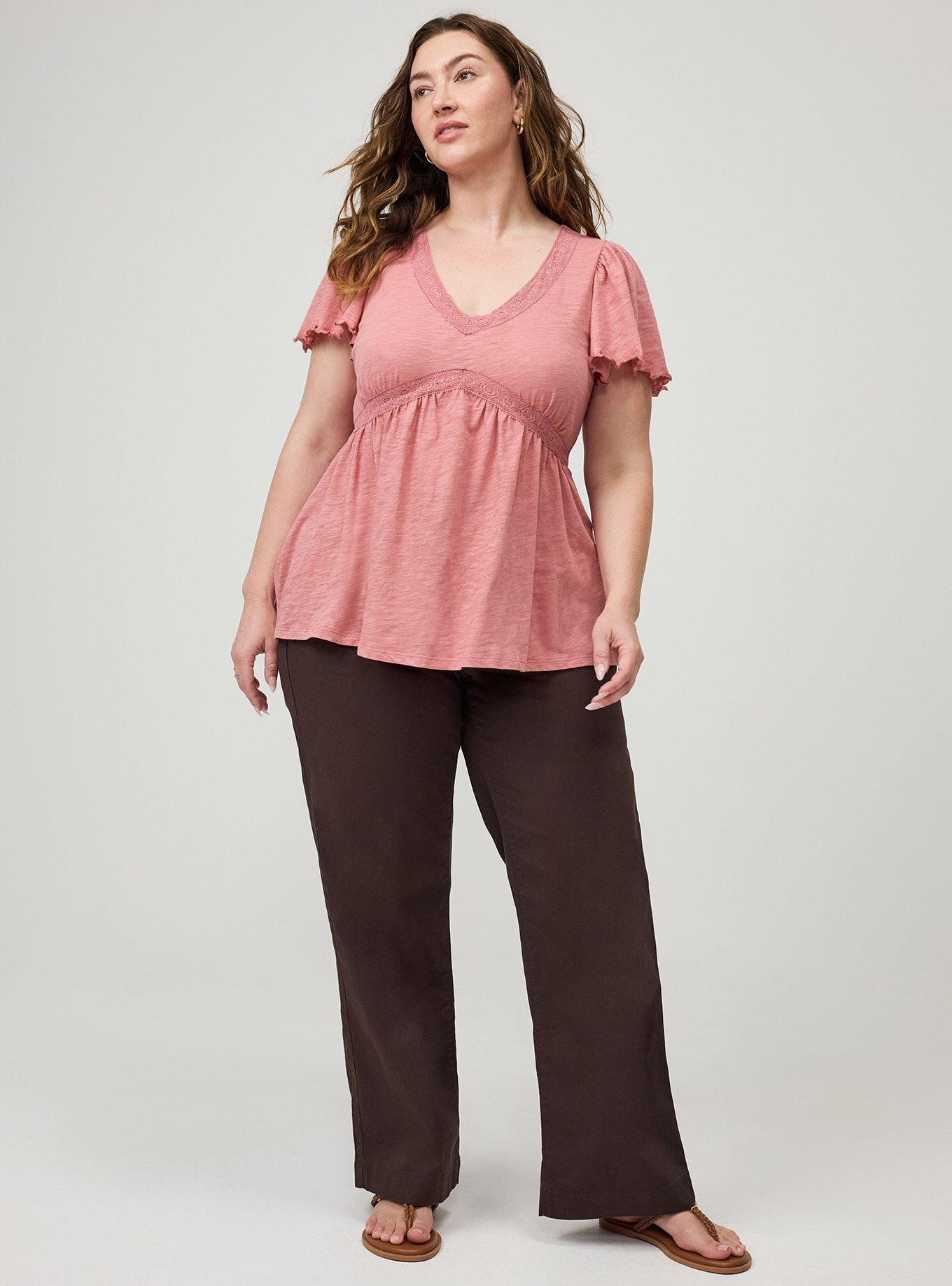 Heritage Slub Crochet Trim Babydoll Top, DUSTY ROSE, alternate