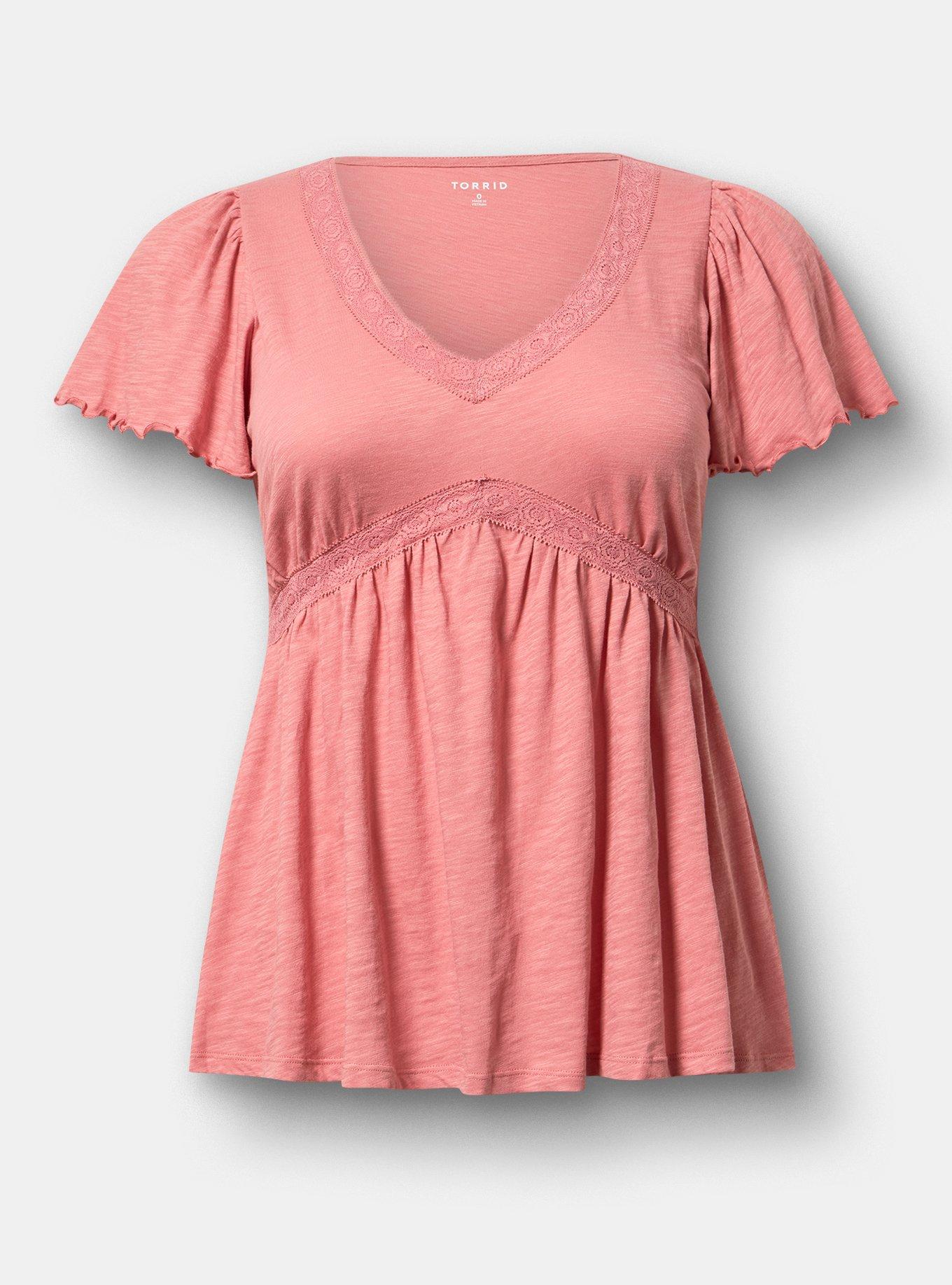 Heritage Slub Crochet Trim Babydoll Top, DUSTY ROSE, flat