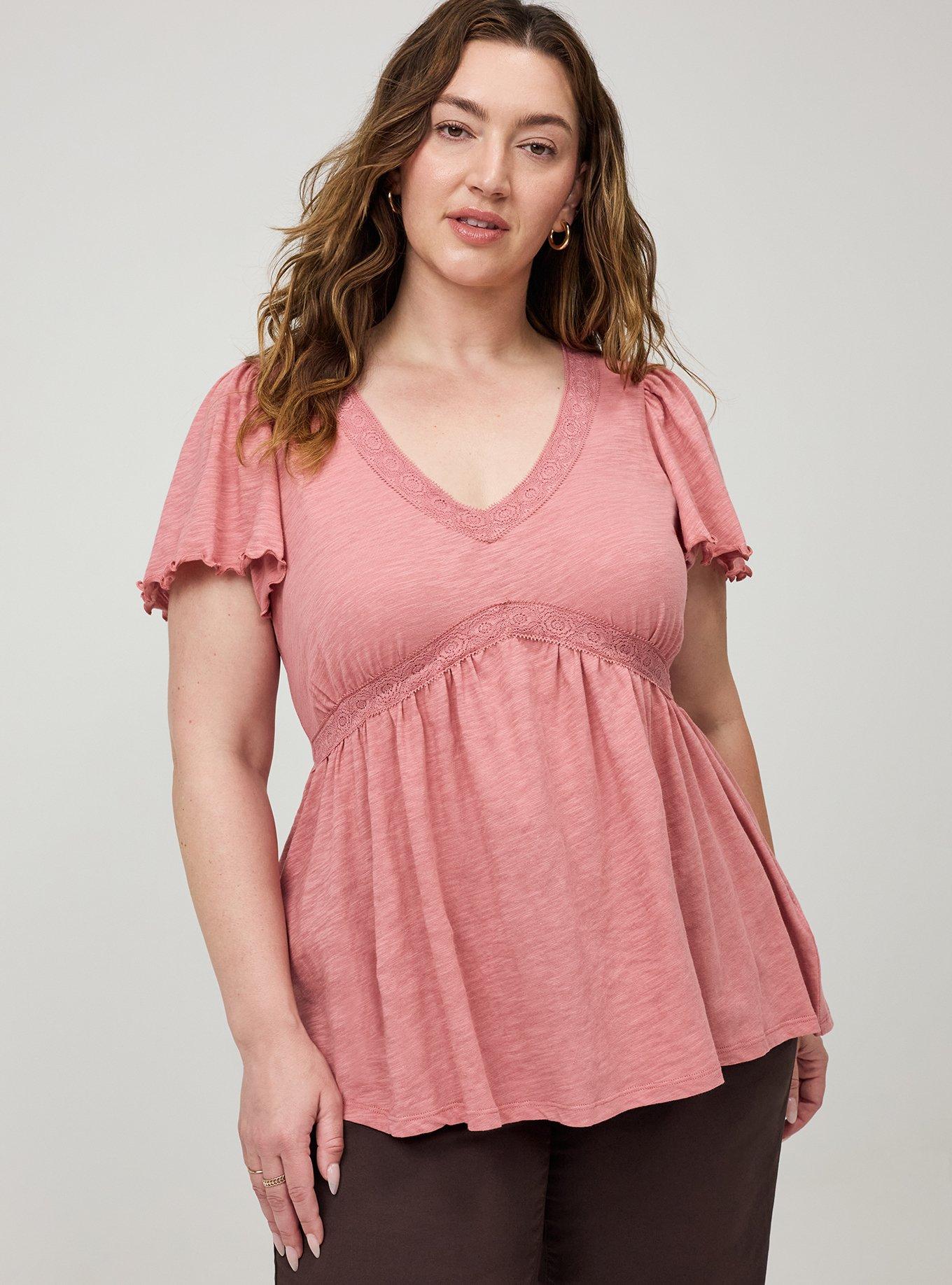 Heritage Slub Crochet Trim Babydoll Top, DUSTY ROSE, hi-res