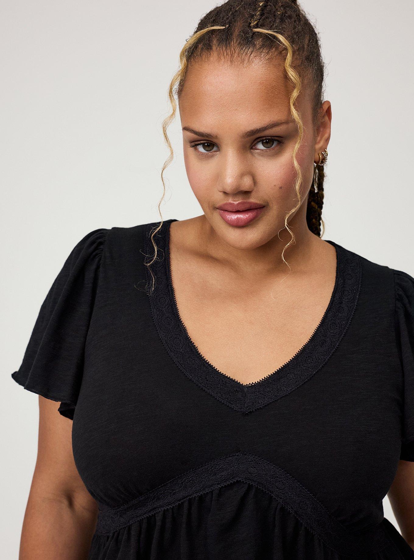 Heritage Slub Crochet Trim Babydoll Top, DEEP BLACK, alternate
