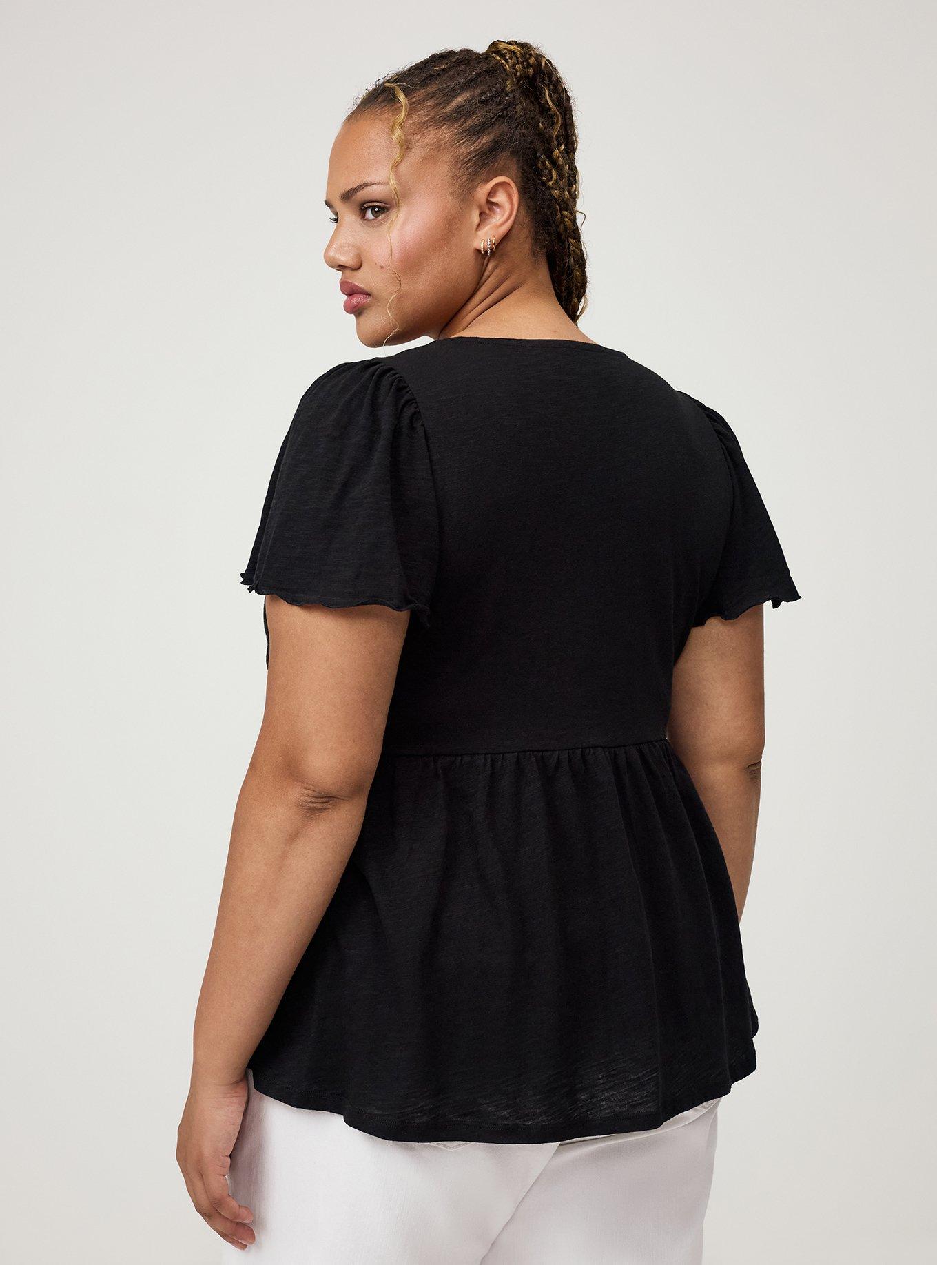 Heritage Slub Crochet Trim Babydoll Top, DEEP BLACK, alternate