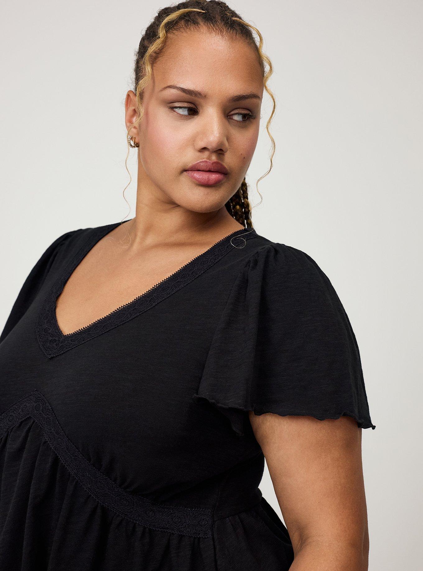 Heritage Slub Crochet Trim Babydoll Top, DEEP BLACK, alternate