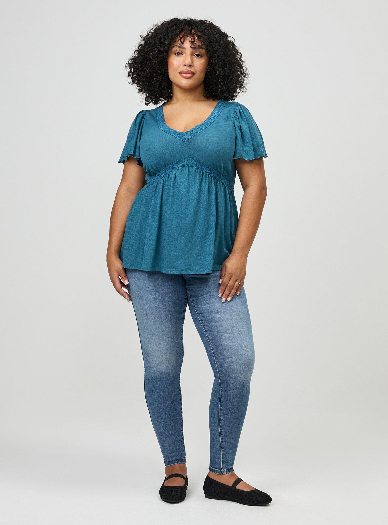 Plus Size Heritage Slub Crochet Trim Babydoll Top, MALLARD BLUE, alternate