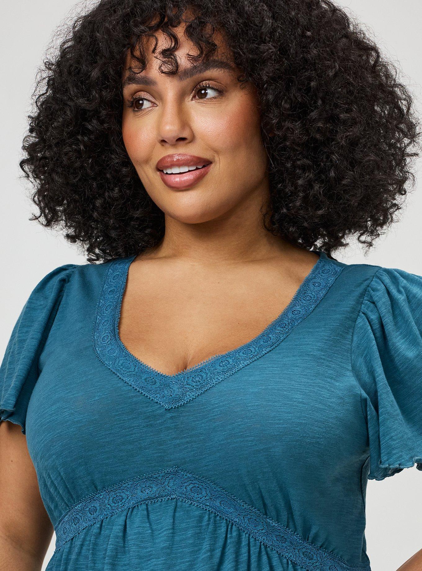 Plus Size - Heritage Slub Crochet Trim Babydoll Top - Torrid