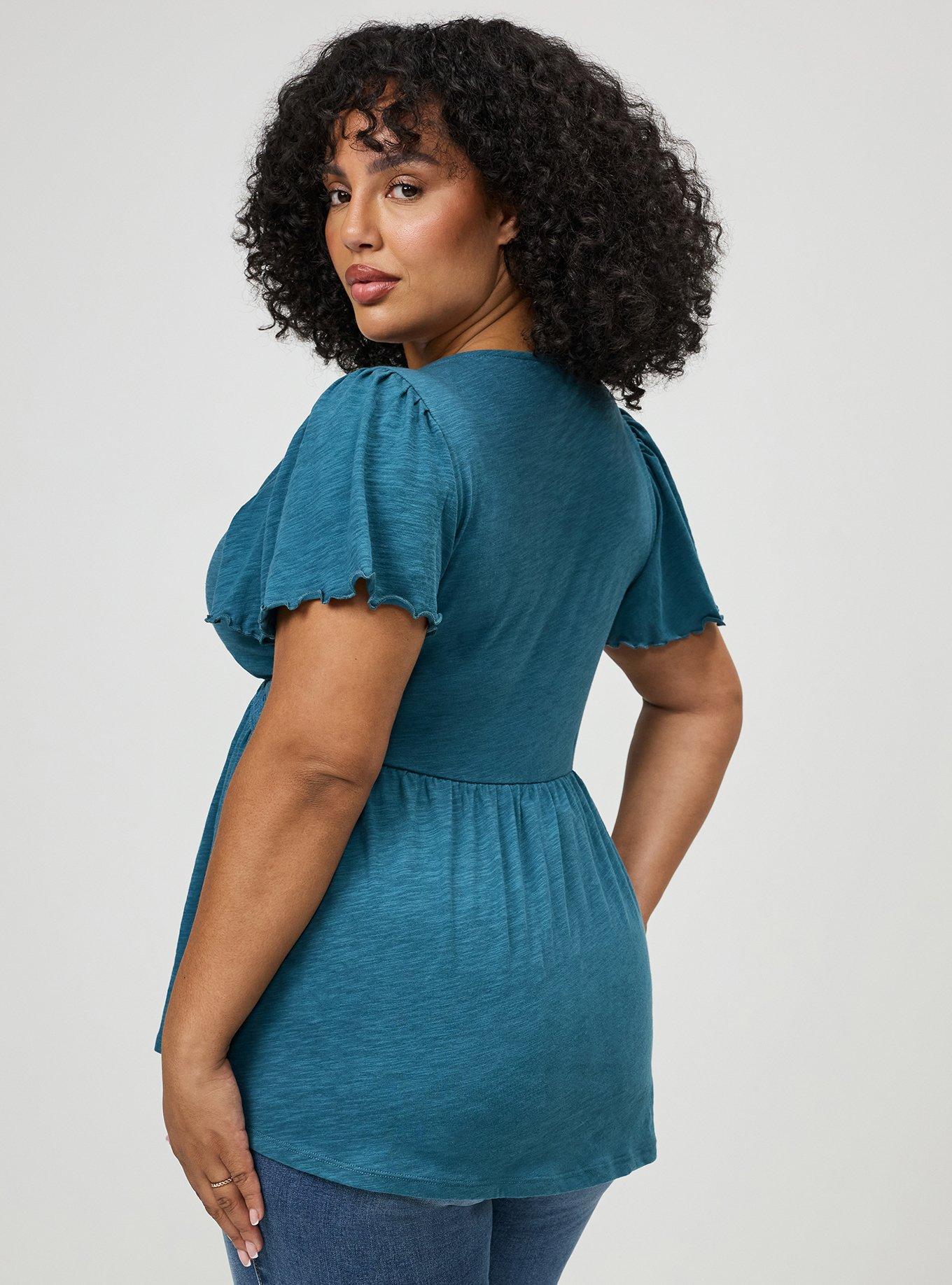 Plus Size Heritage Slub Crochet Trim Babydoll Top, MALLARD BLUE, alternate