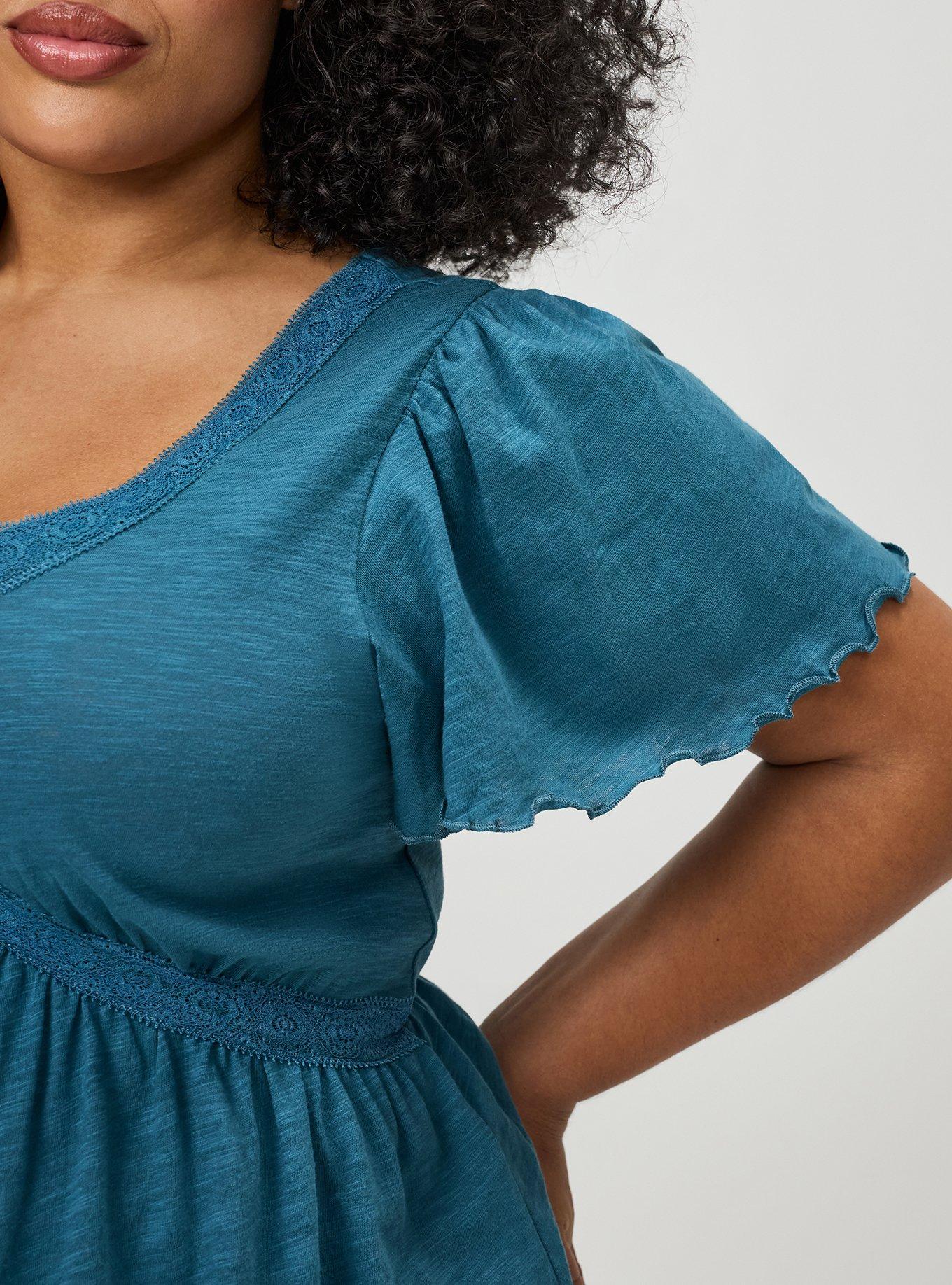 Plus Size Heritage Slub Crochet Trim Babydoll Top, MALLARD BLUE, alternate