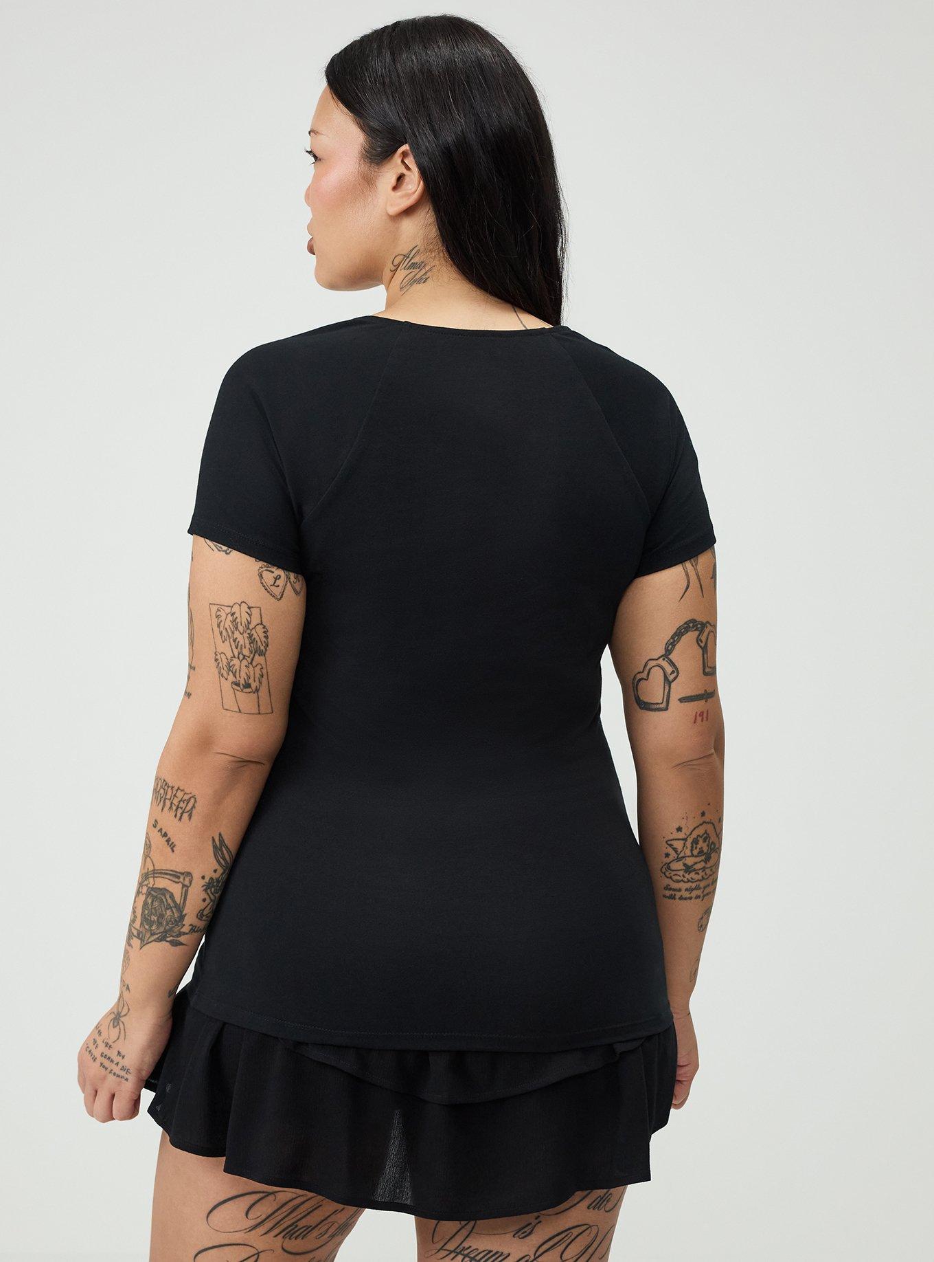 Plus Size Foxy Lace-Up Top, DEEP BLACK, alternate