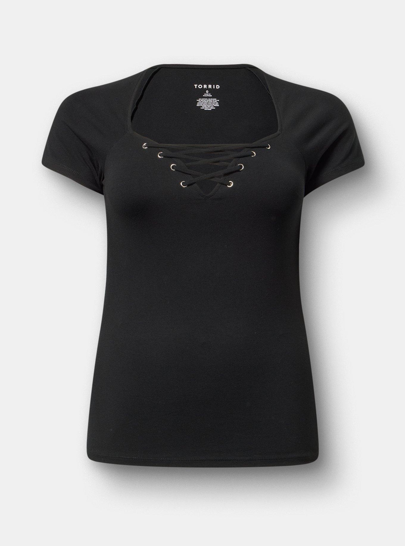 Plus Size Foxy Lace-Up Top, DEEP BLACK, flat