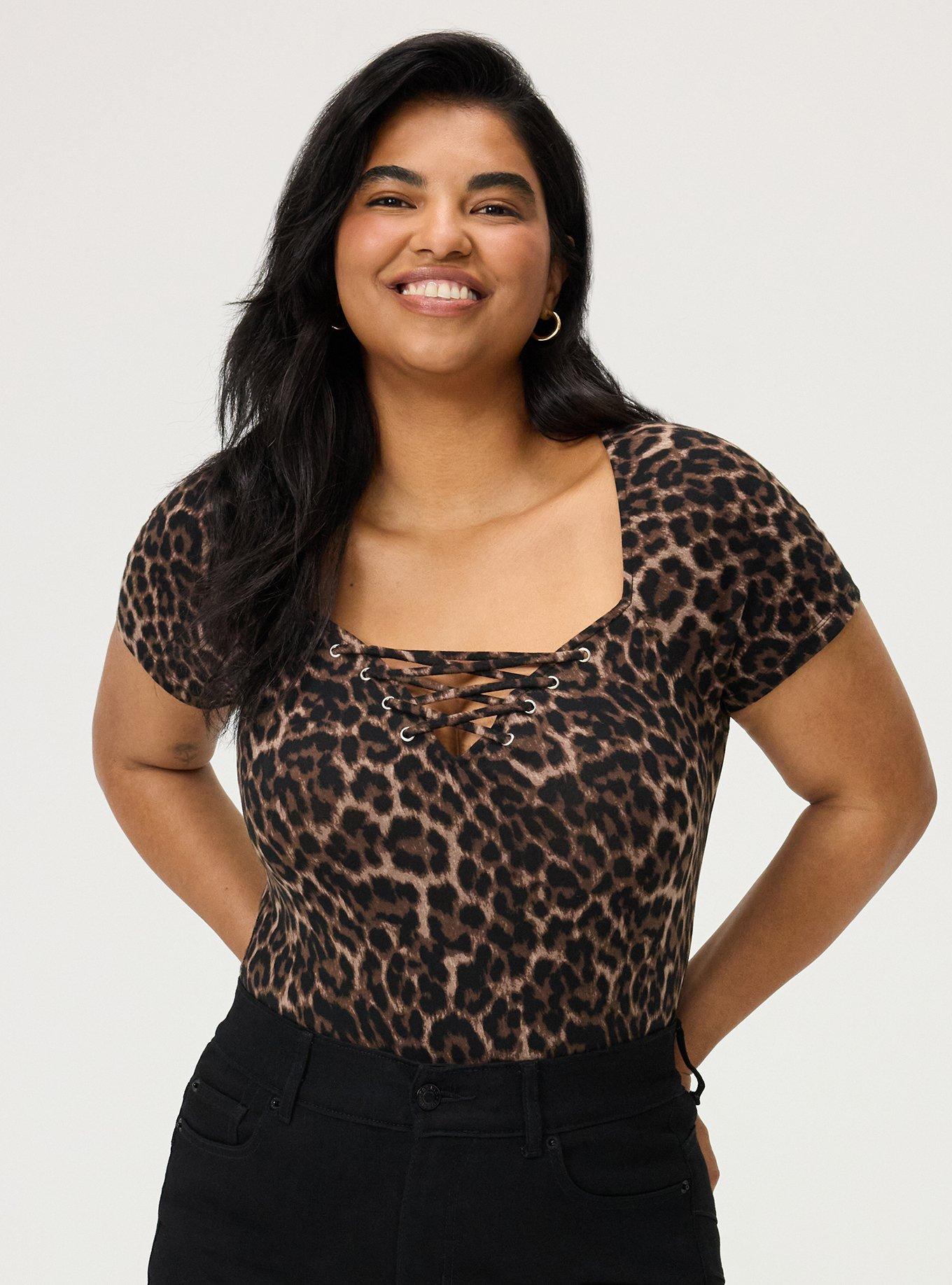 Plus Size Foxy Lace-Up Top, ON THE PROWL LEOPARD BROWN, alternate