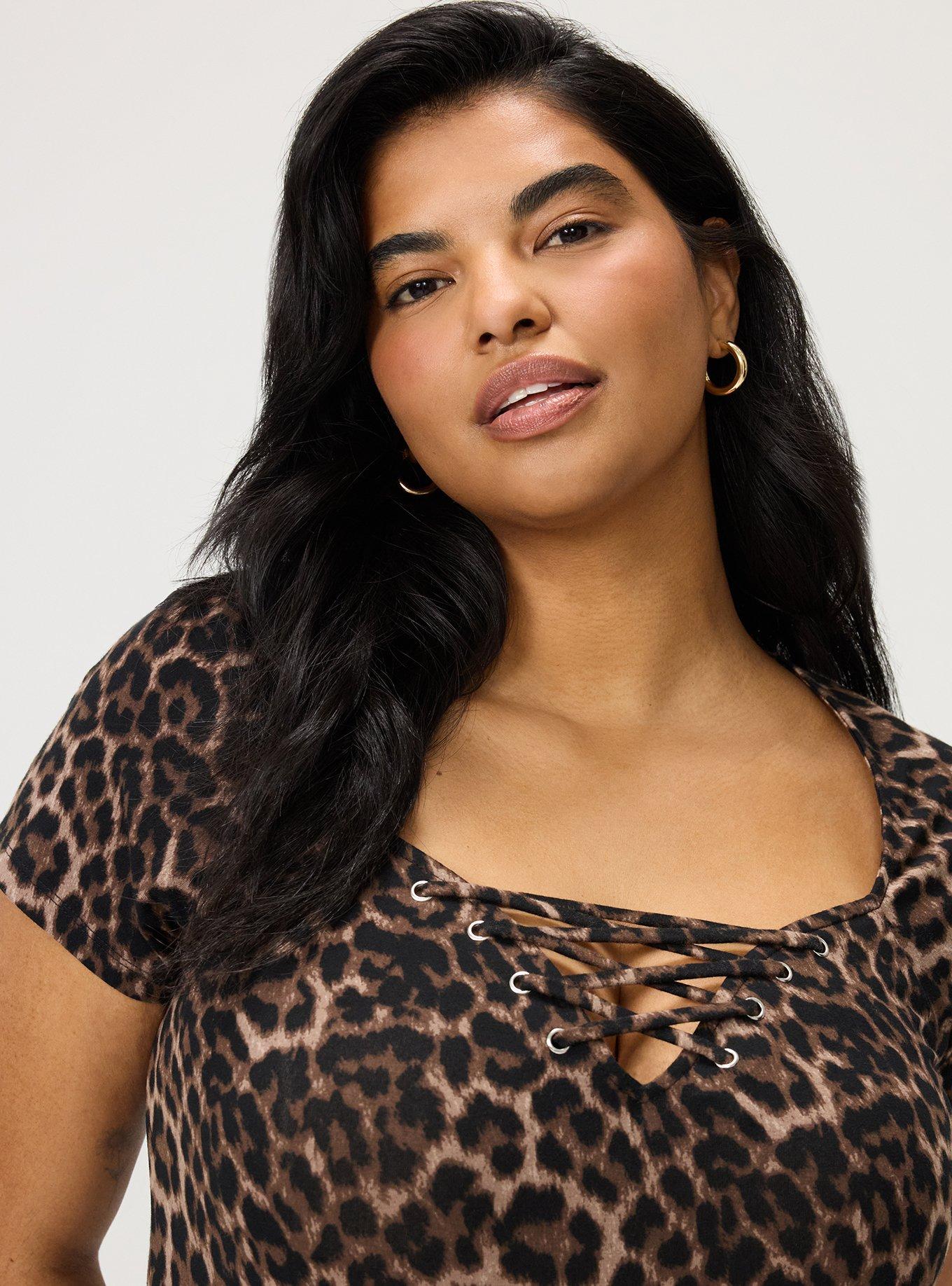 Plus Size Foxy Lace-Up Top, ON THE PROWL LEOPARD BROWN, alternate