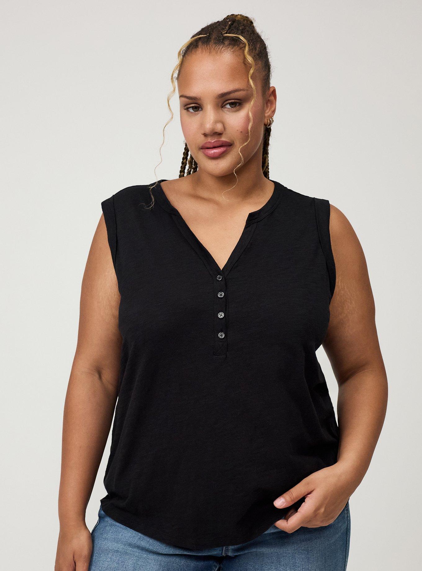 Heritage Slub Henley Muscle Tank, DEEP BLACK, hi-res