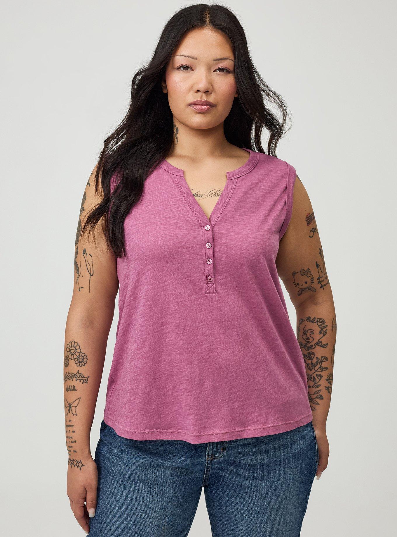 Heritage Slub Henley Muscle Tank, MELLOW MAUVE, hi-res