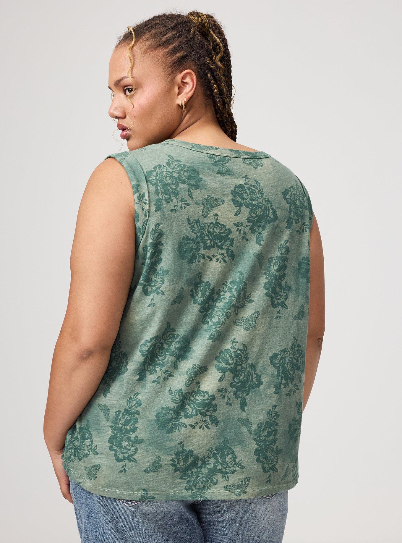 Heritage Slub Henley Muscle Tank, BUTTERFLY ROSES FLORAL HEDGE GREEN, alternate