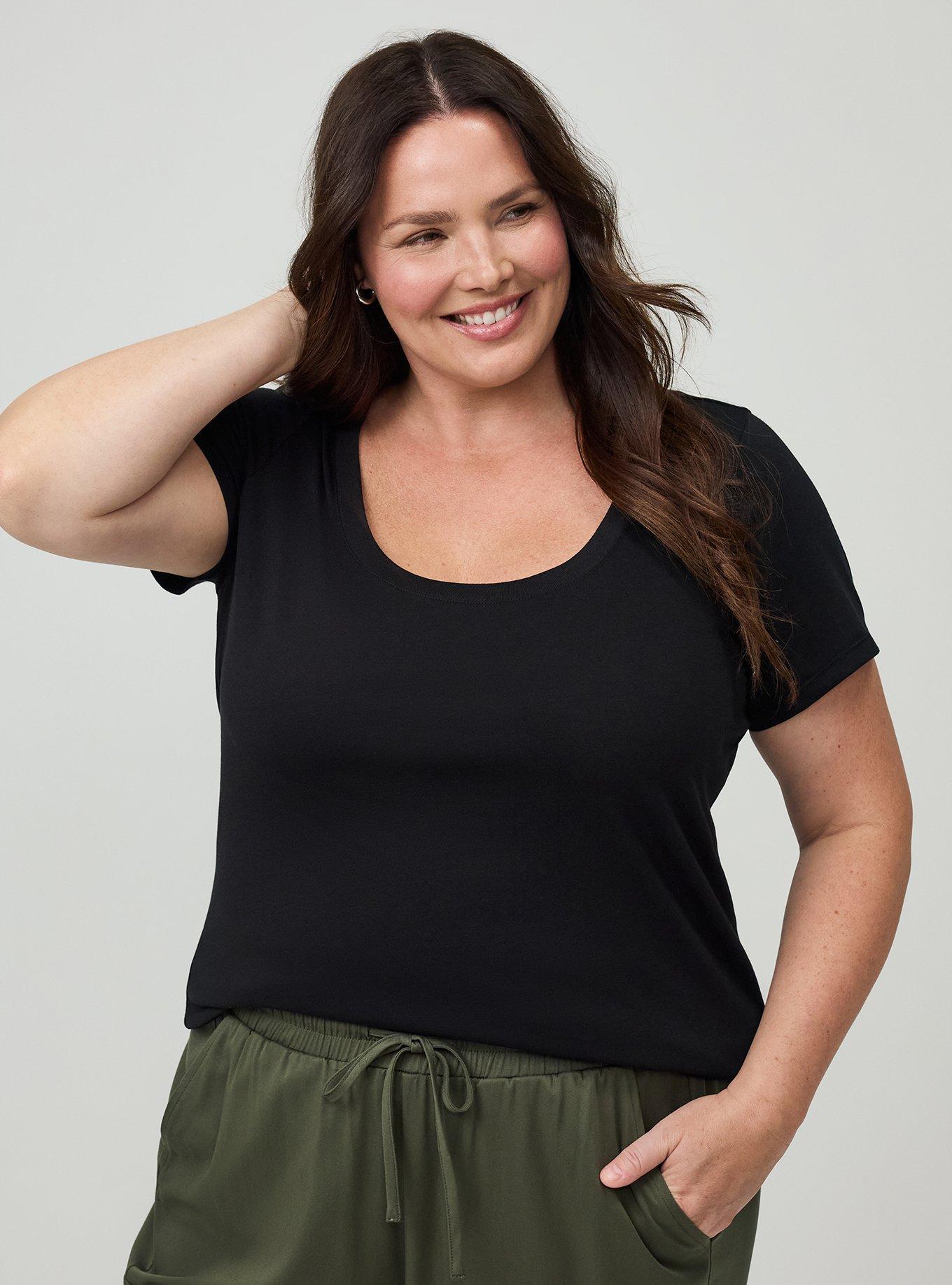 Signature Jersey Scoop Neck Tee, DEEP BLACK, alternate