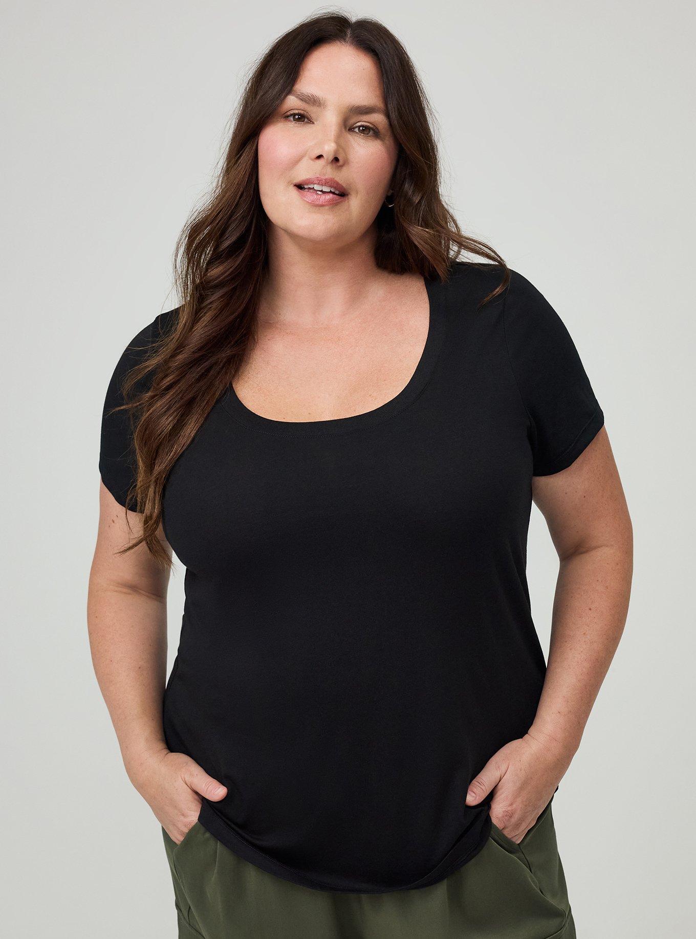 Signature Jersey Scoop Neck Tee, DEEP BLACK, hi-res