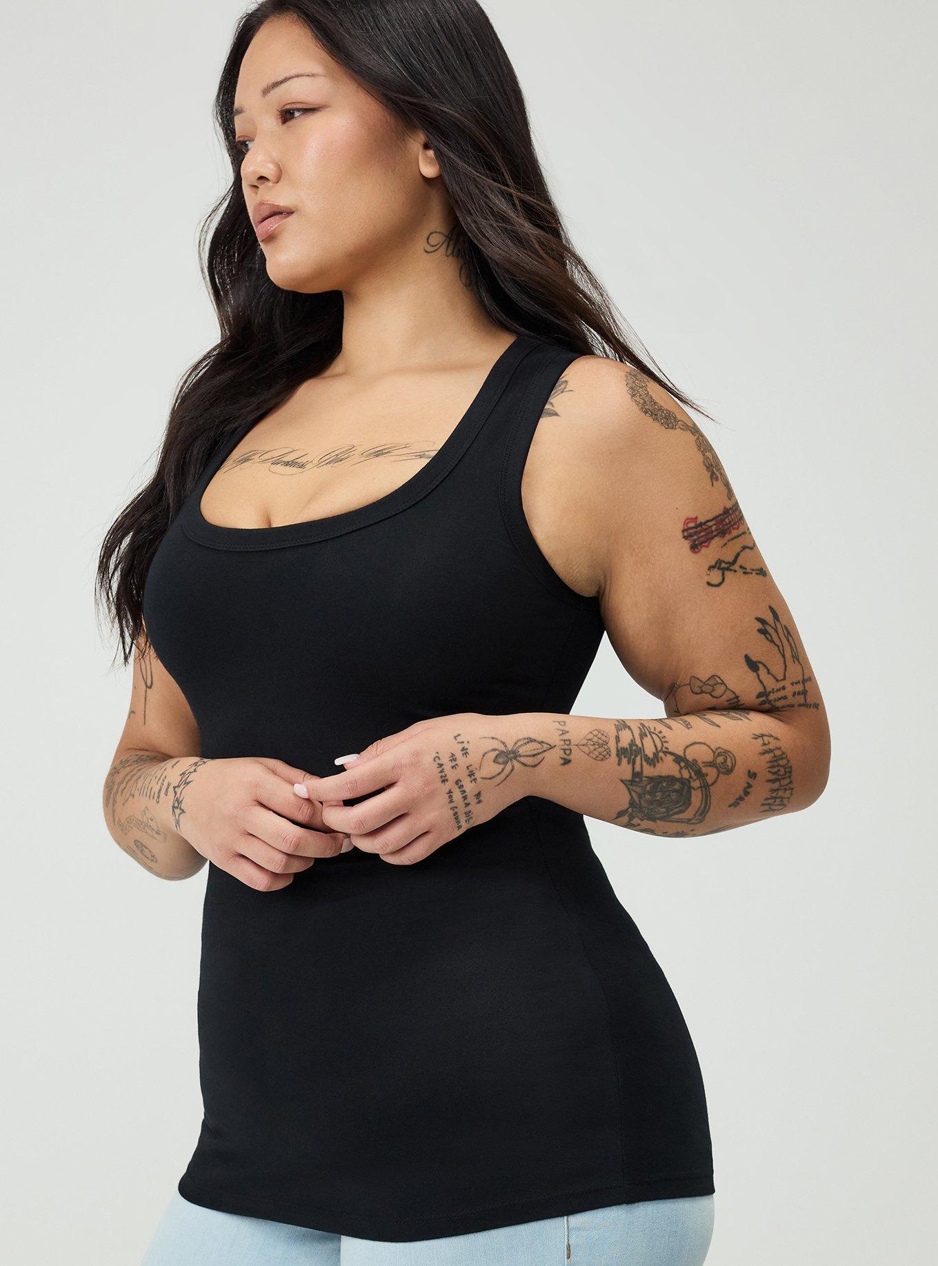Plus Size Foxy Scoop Neck Tank, DEEP BLACK, alternate