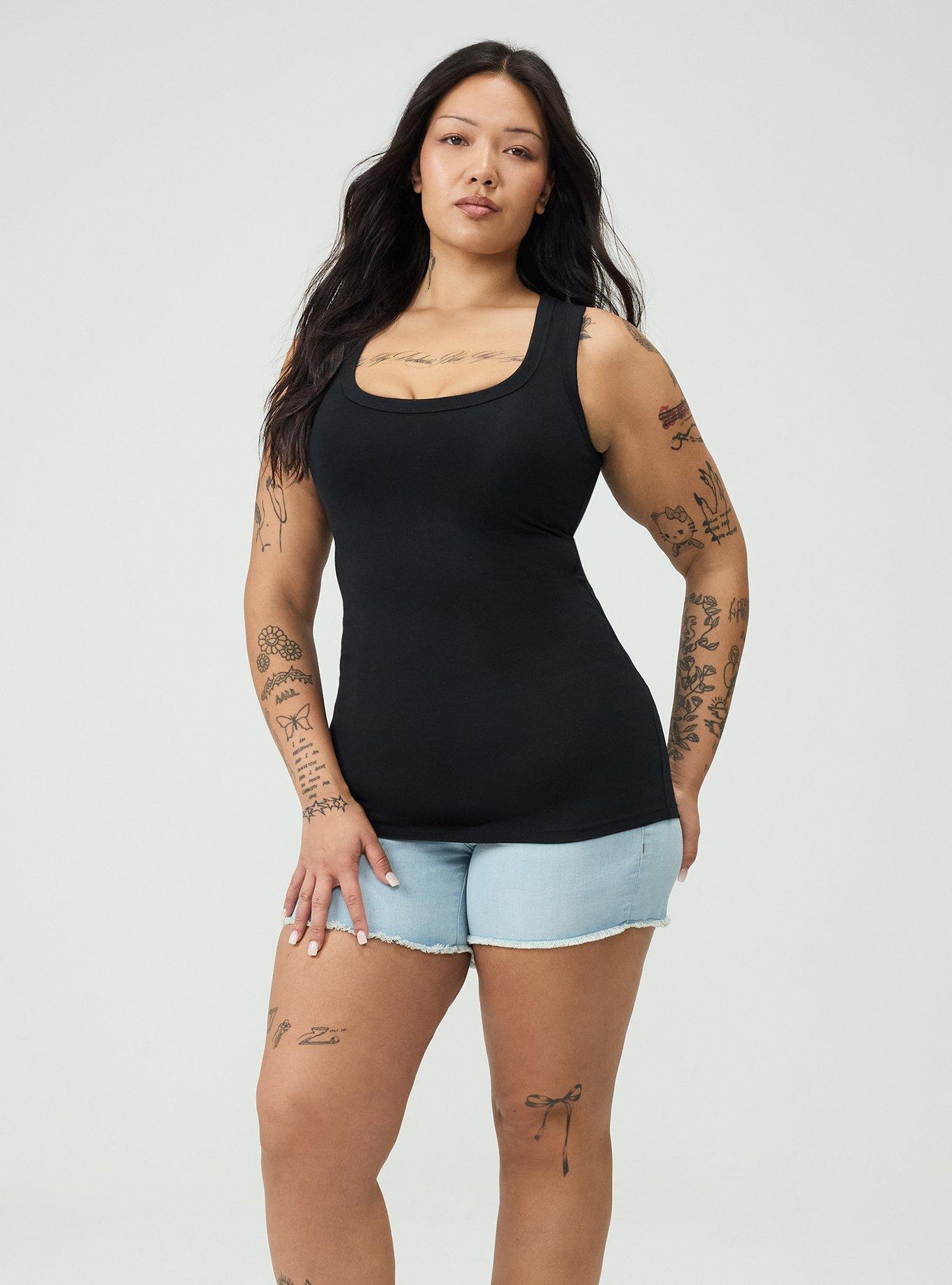 Plus Size Foxy Scoop Neck Tank, DEEP BLACK, alternate