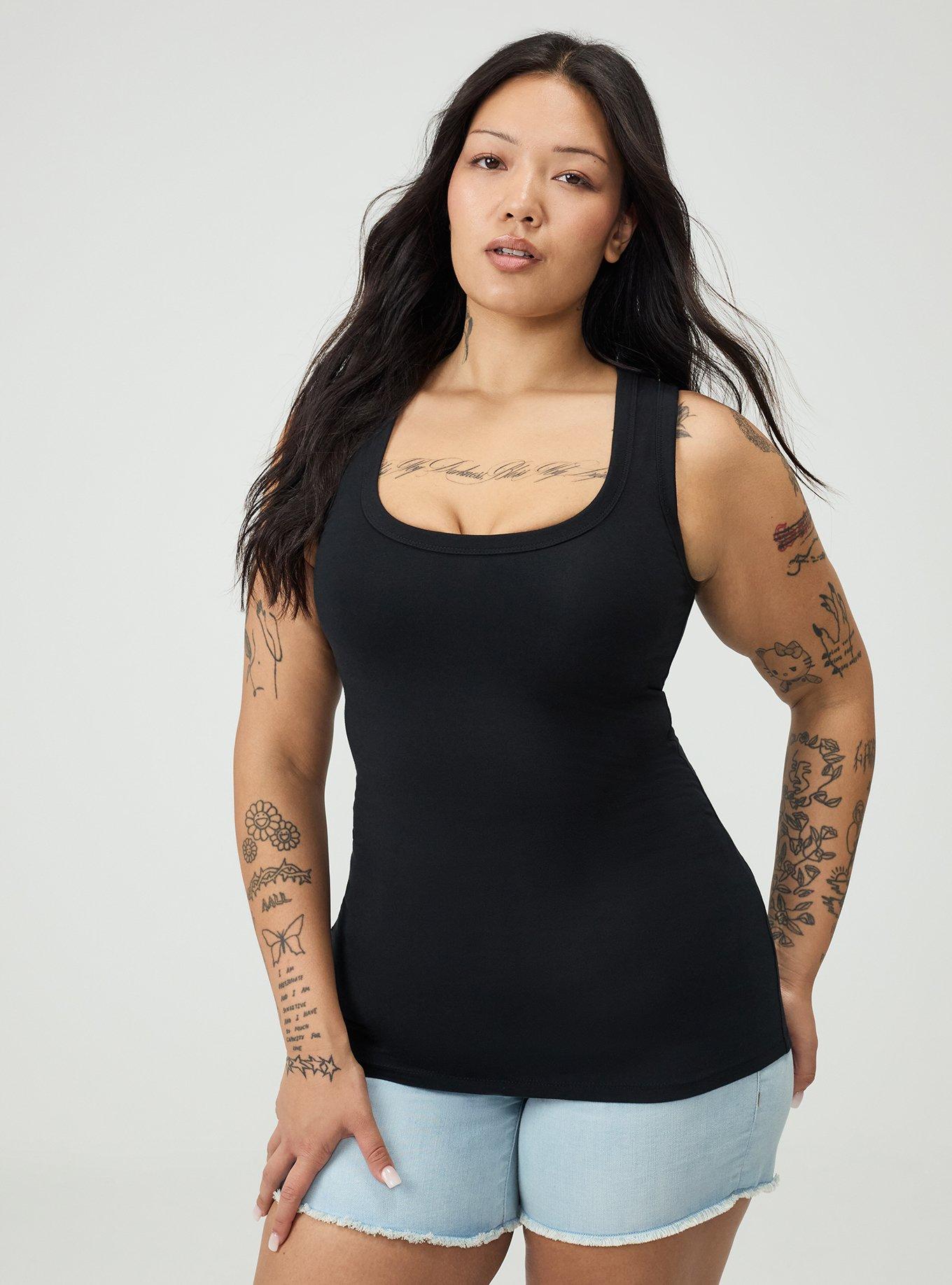 Plus Size Foxy Scoop Neck Tank, DEEP BLACK, hi-res