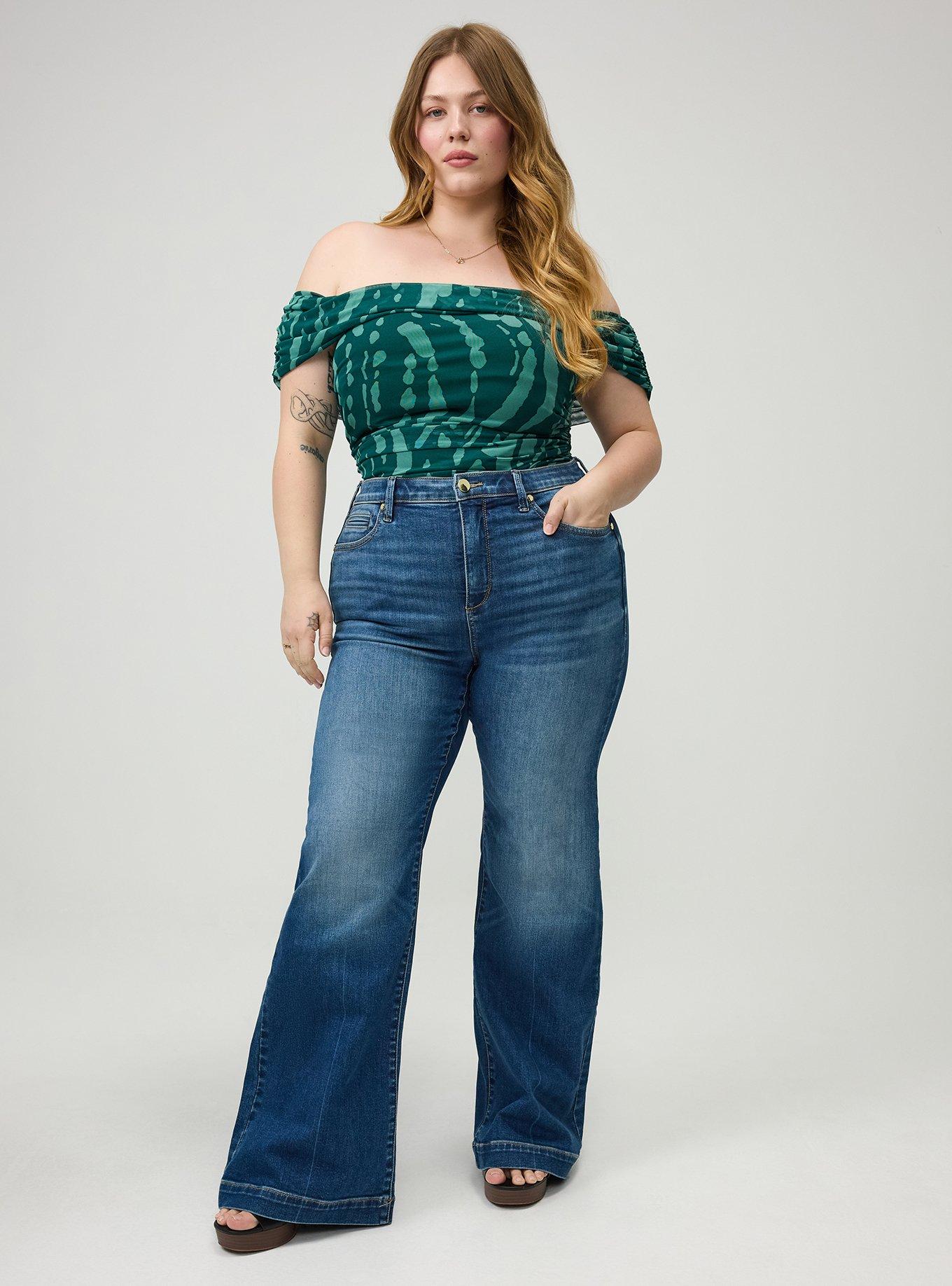 Shirred Mesh Off-Shoulder Top, ABSTRACT SPLATTER GREEN, alternate