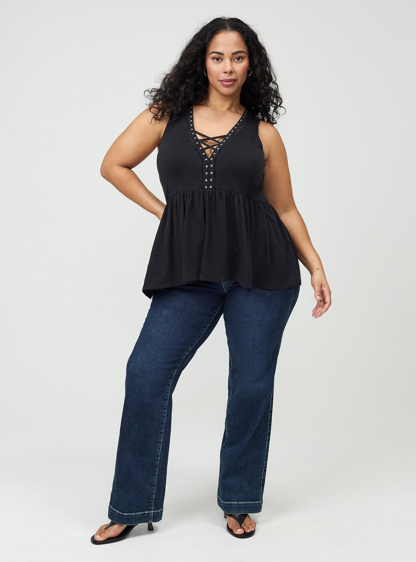 Vintage Slub Studded Babydoll Top, DEEP BLACK, alternate