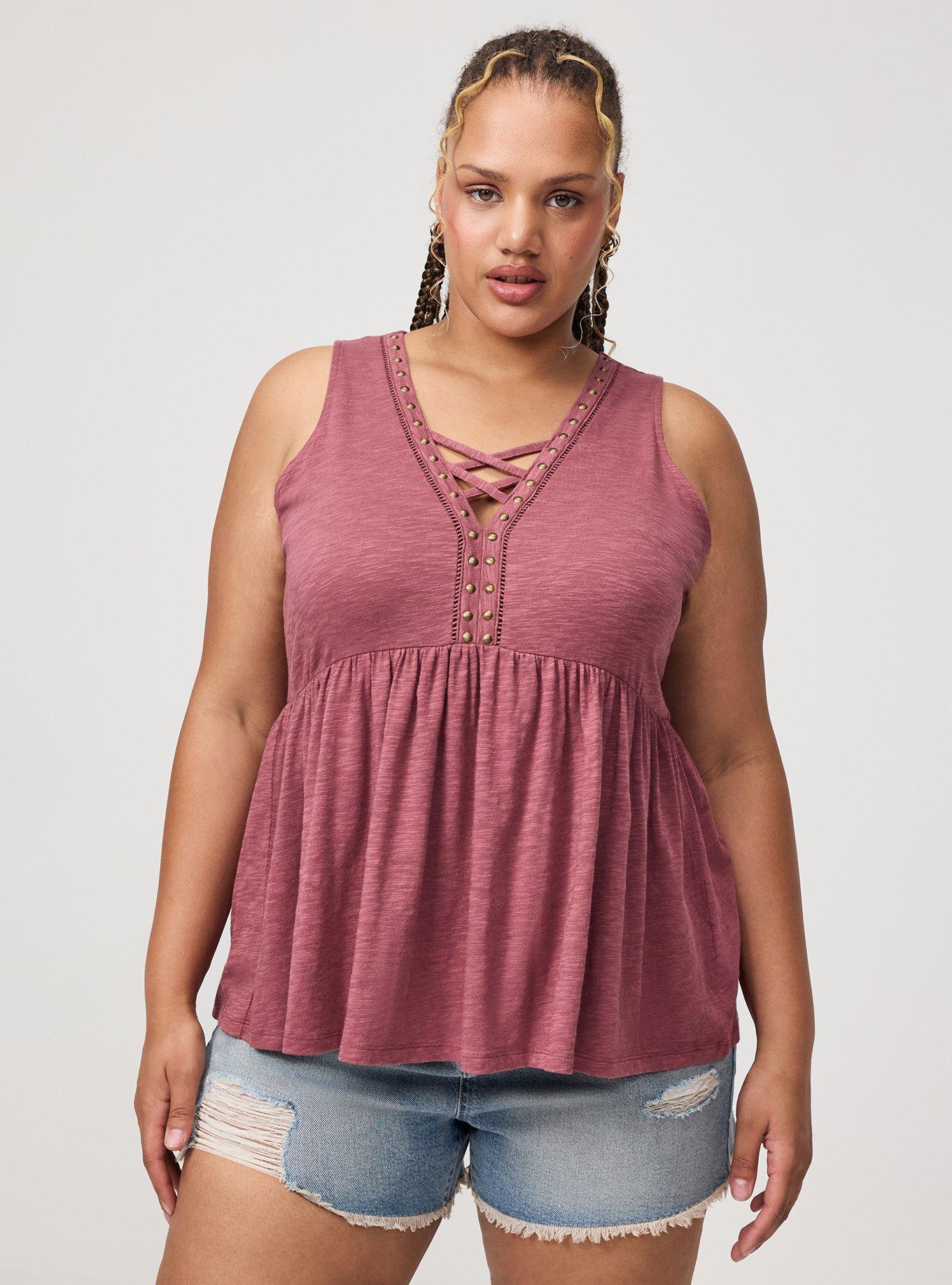 Vintage Slub Studded Babydoll Top, WILD GINGER, alternate