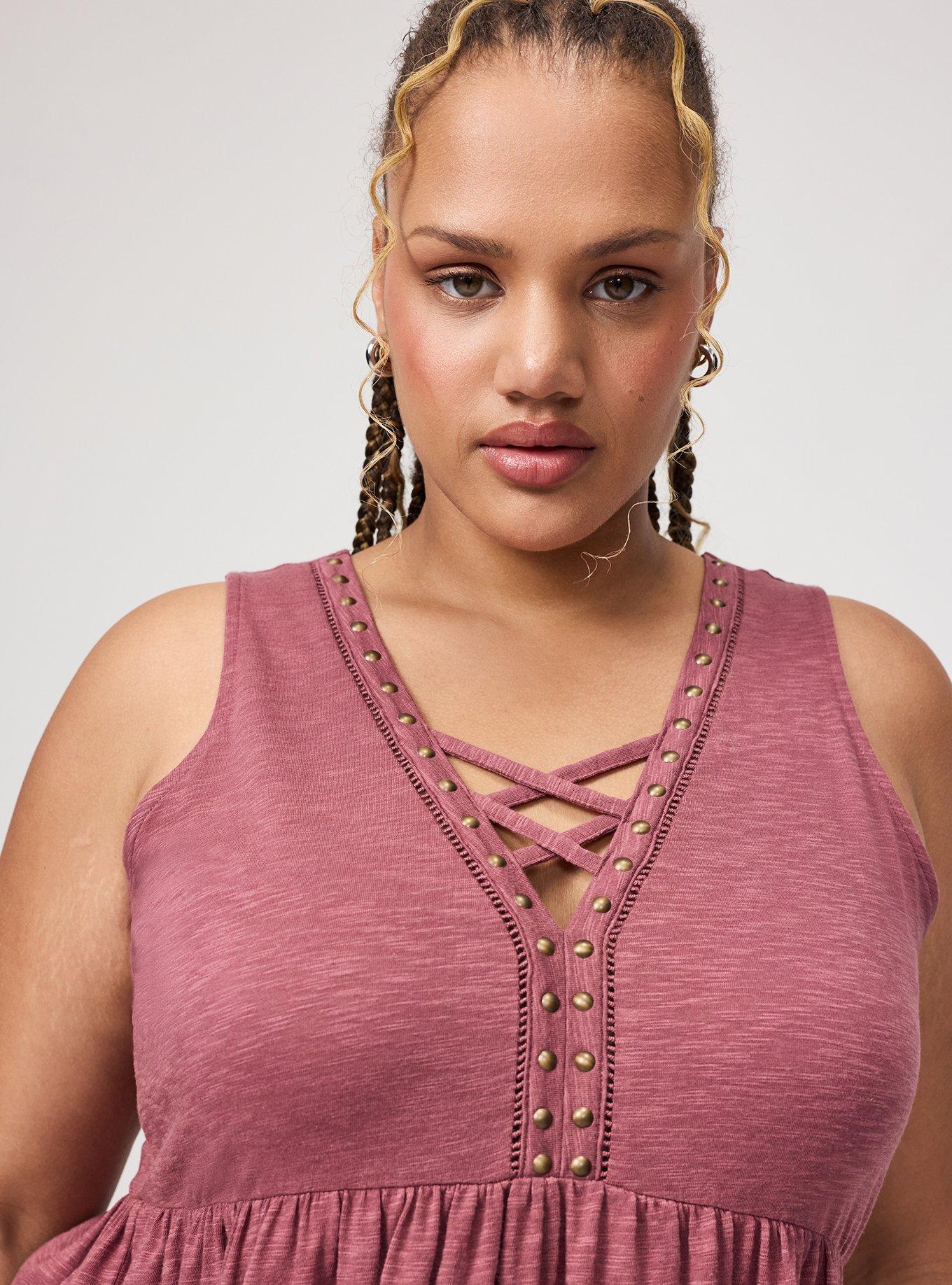 Vintage Slub Studded Babydoll Top, WILD GINGER, alternate