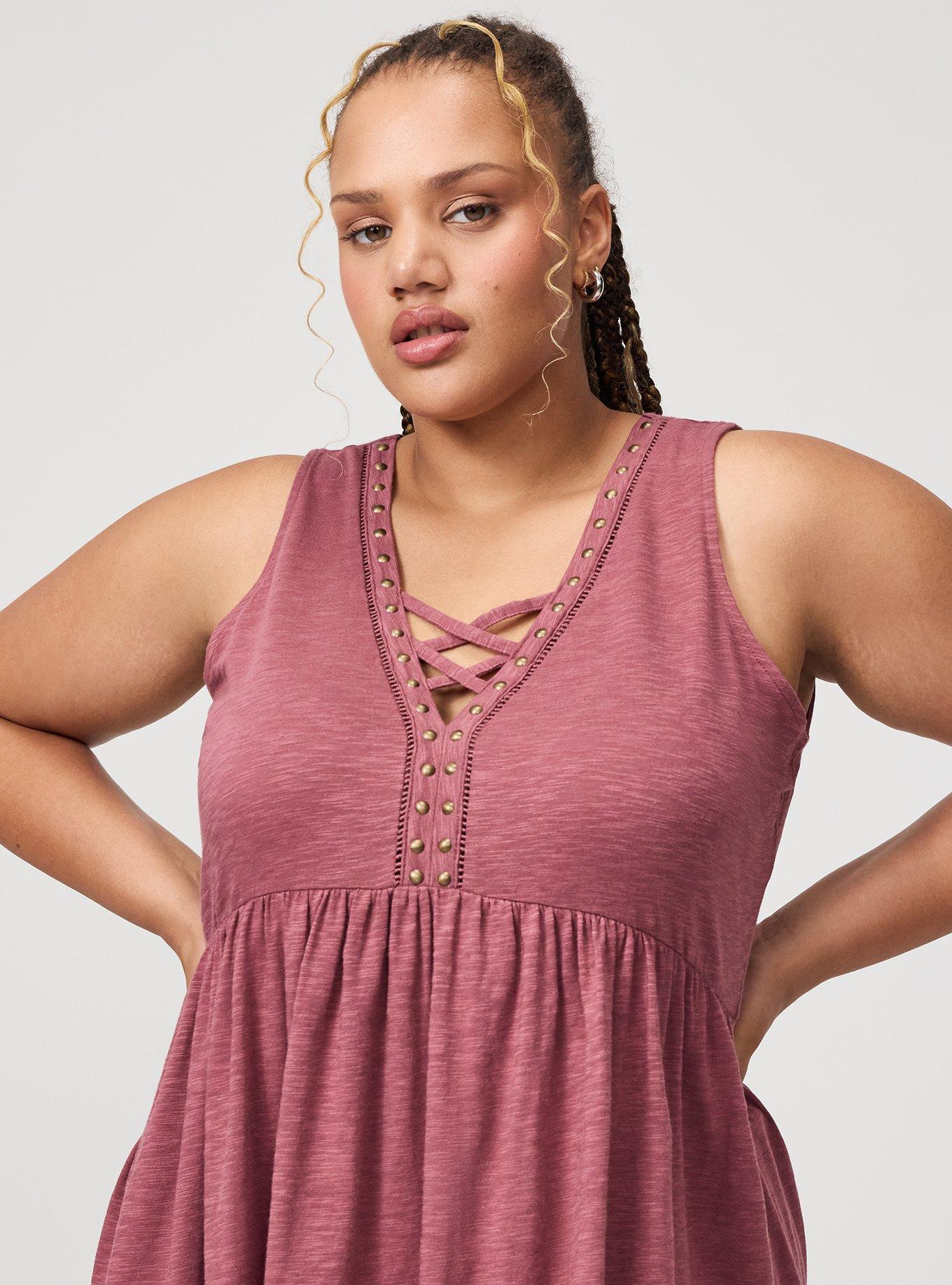 Vintage Slub Studded Babydoll Top, WILD GINGER, alternate