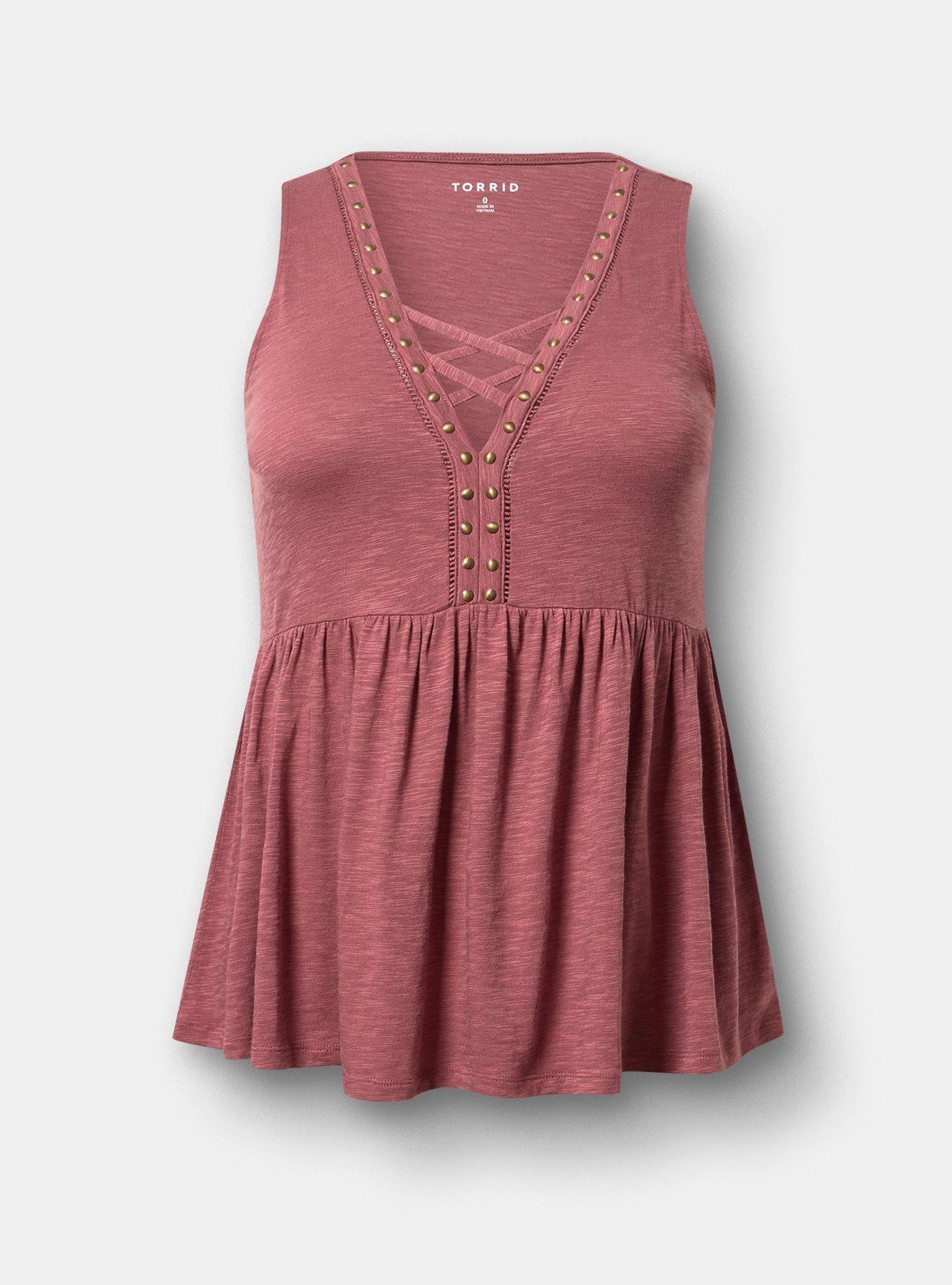 Vintage Slub Studded Babydoll Top, WILD GINGER, flat
