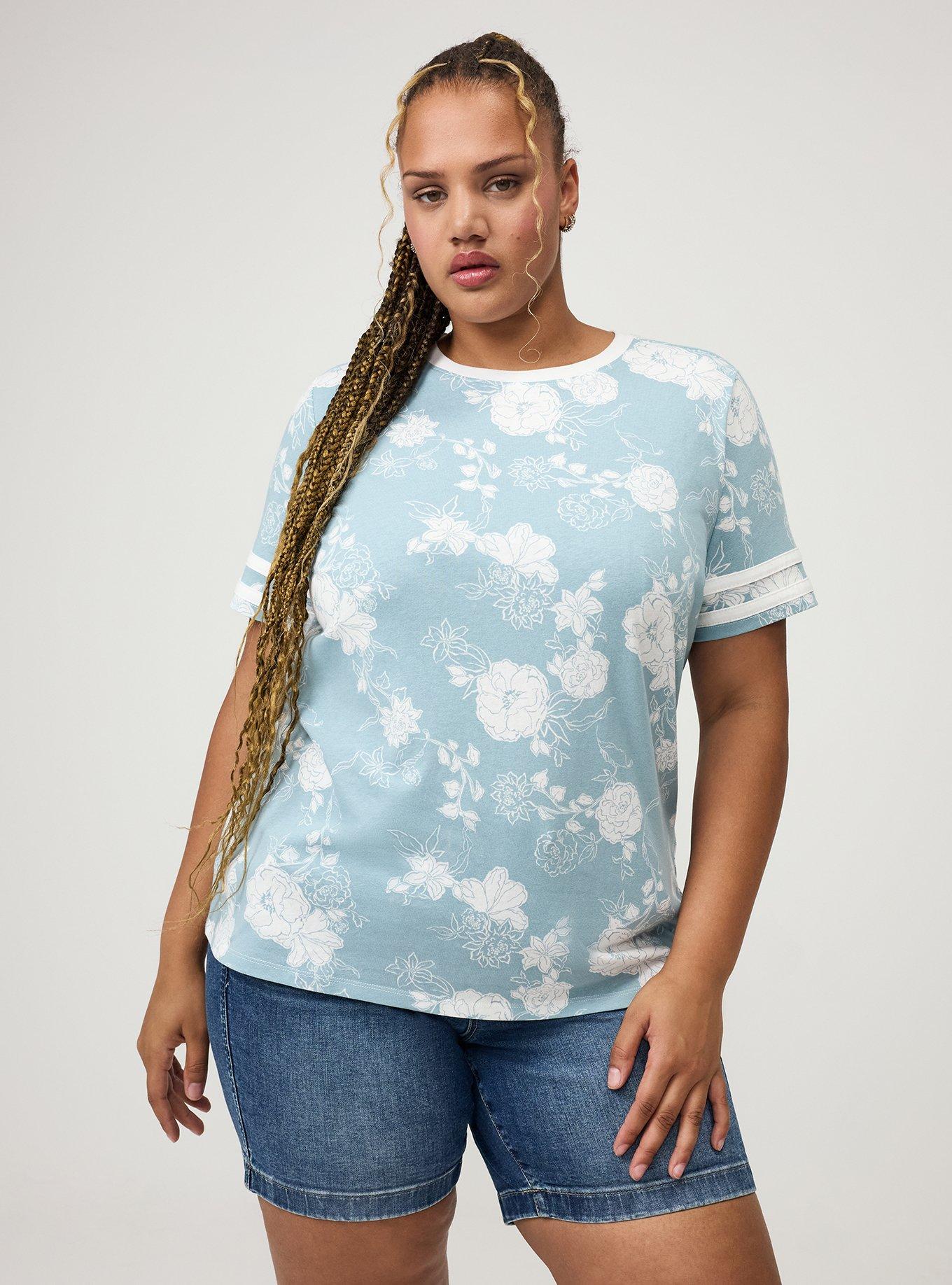 Cotton Varsity Easy Crew Tee, SUZY FLORAL BLUE, hi-res